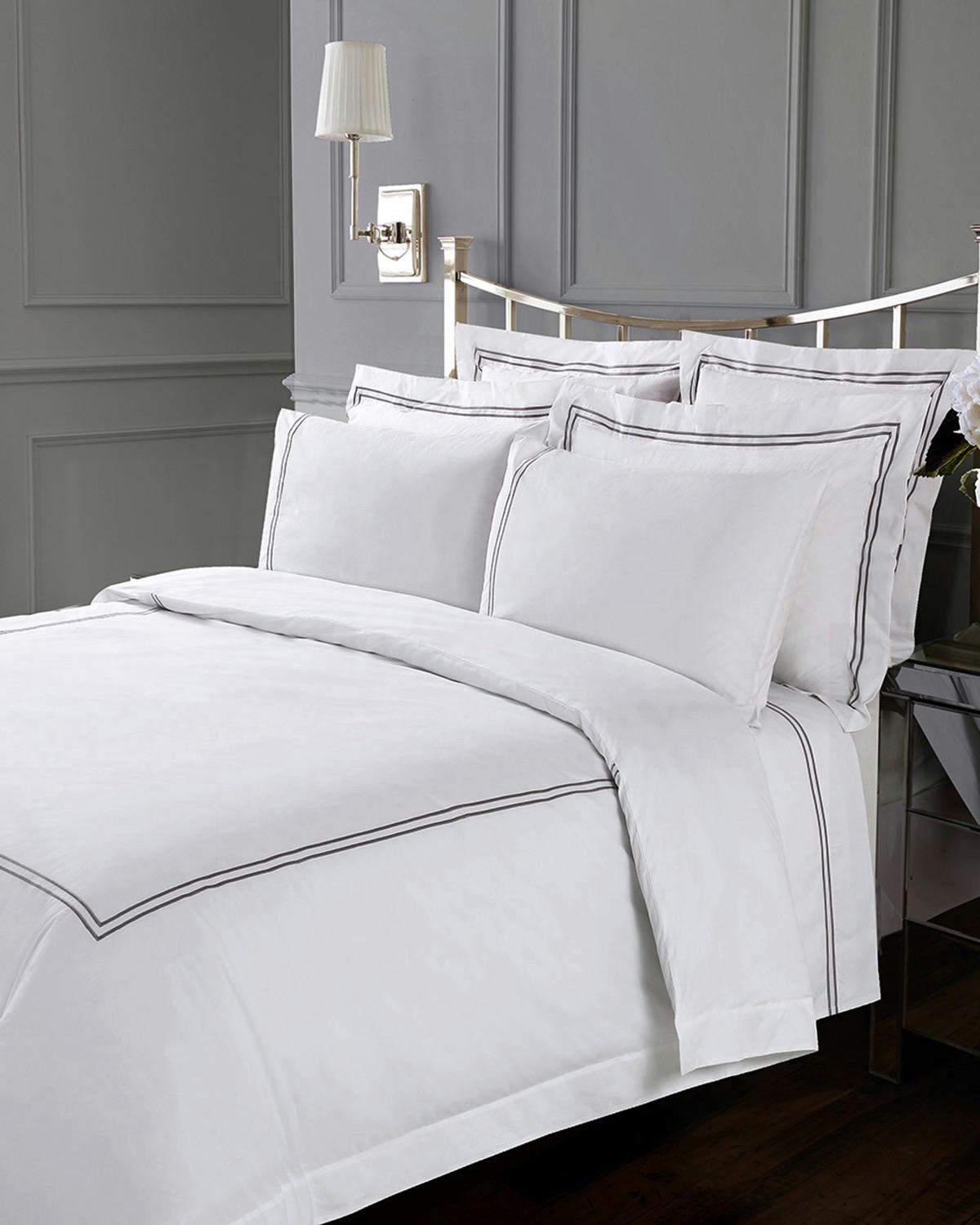 Francis Brennan the Collection Grey Double Stripe Oxford Pillowcase