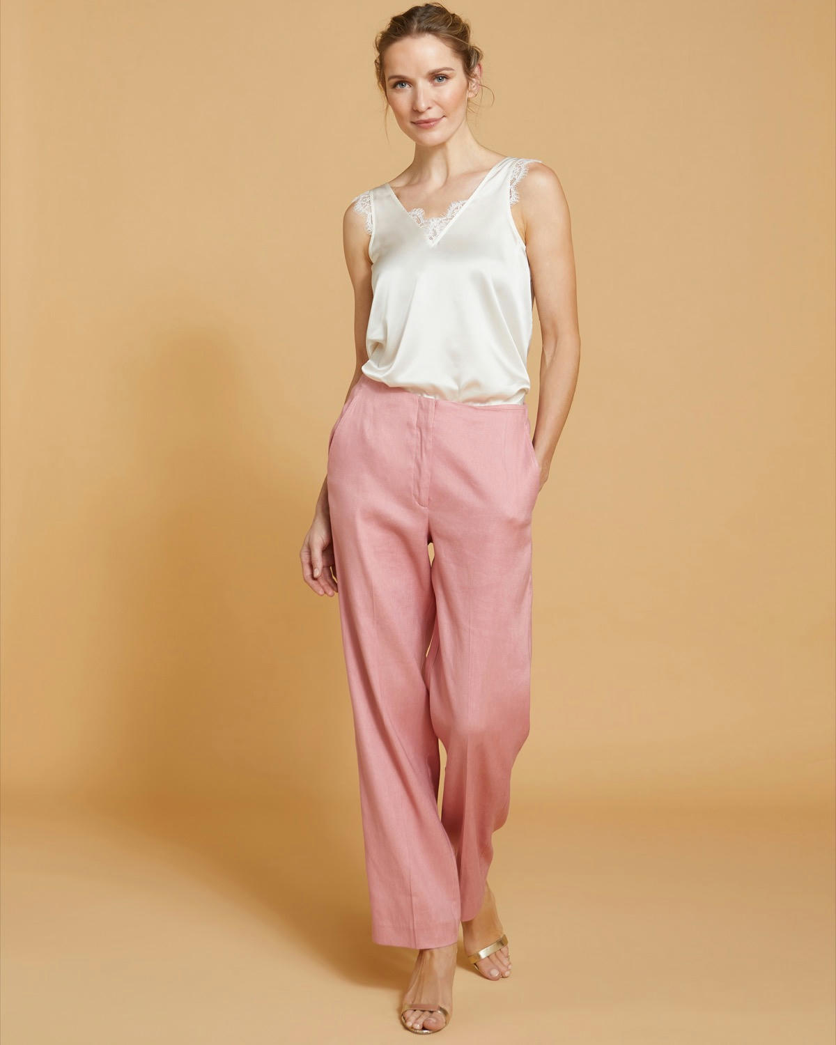 Paul Costelloe Living Studio Pink Linen Suit Trousers