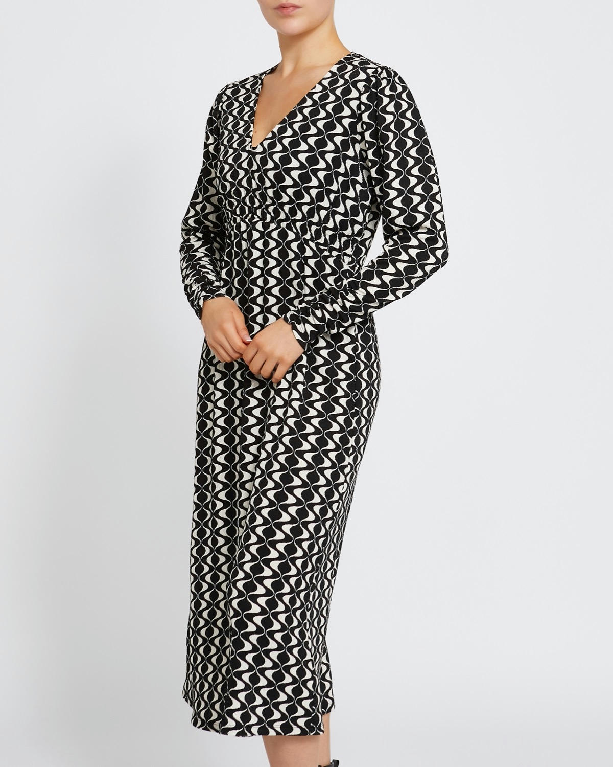 Shirred Waist Midi Jersey Dress