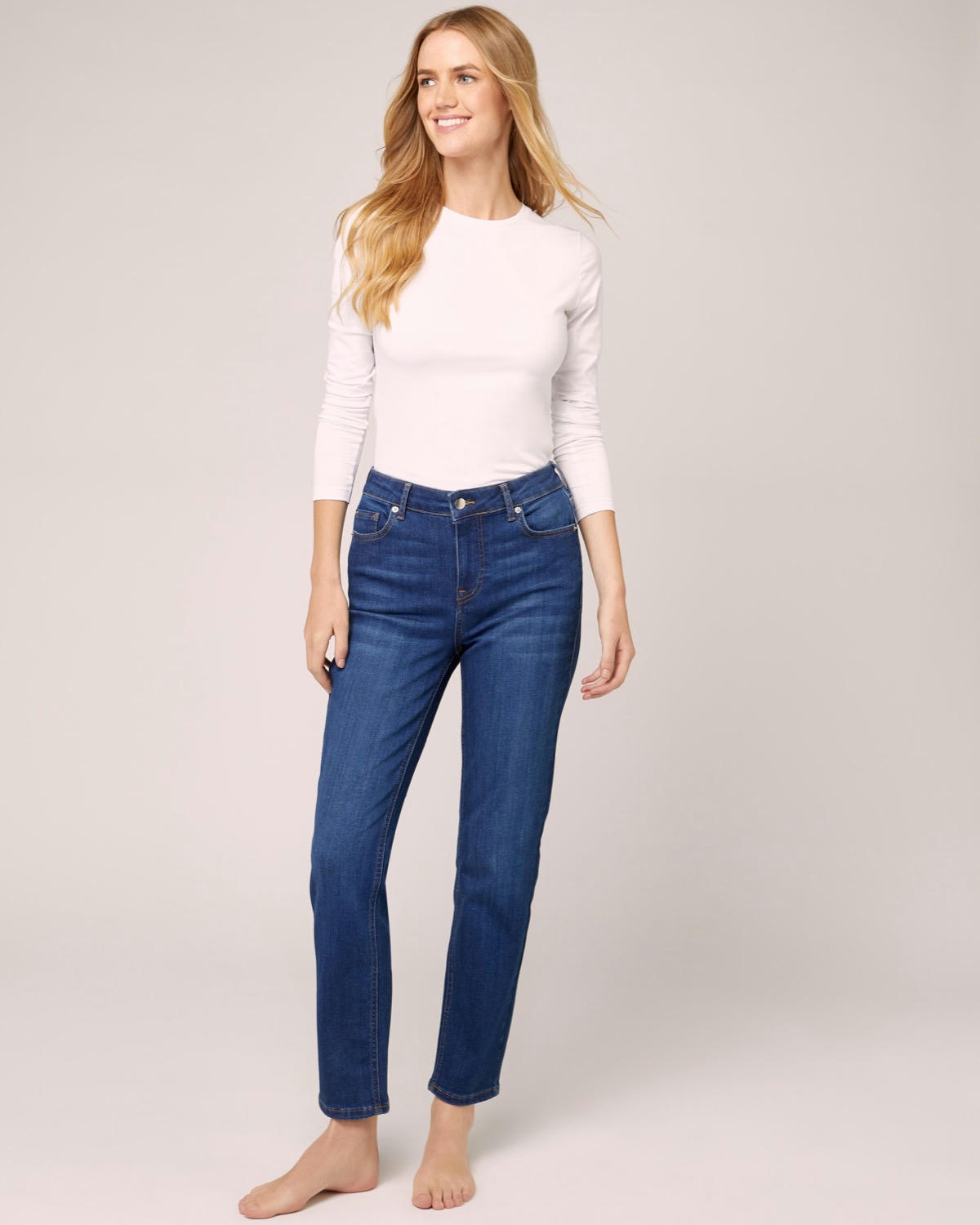 Mid Rise Slim Straight Jeans