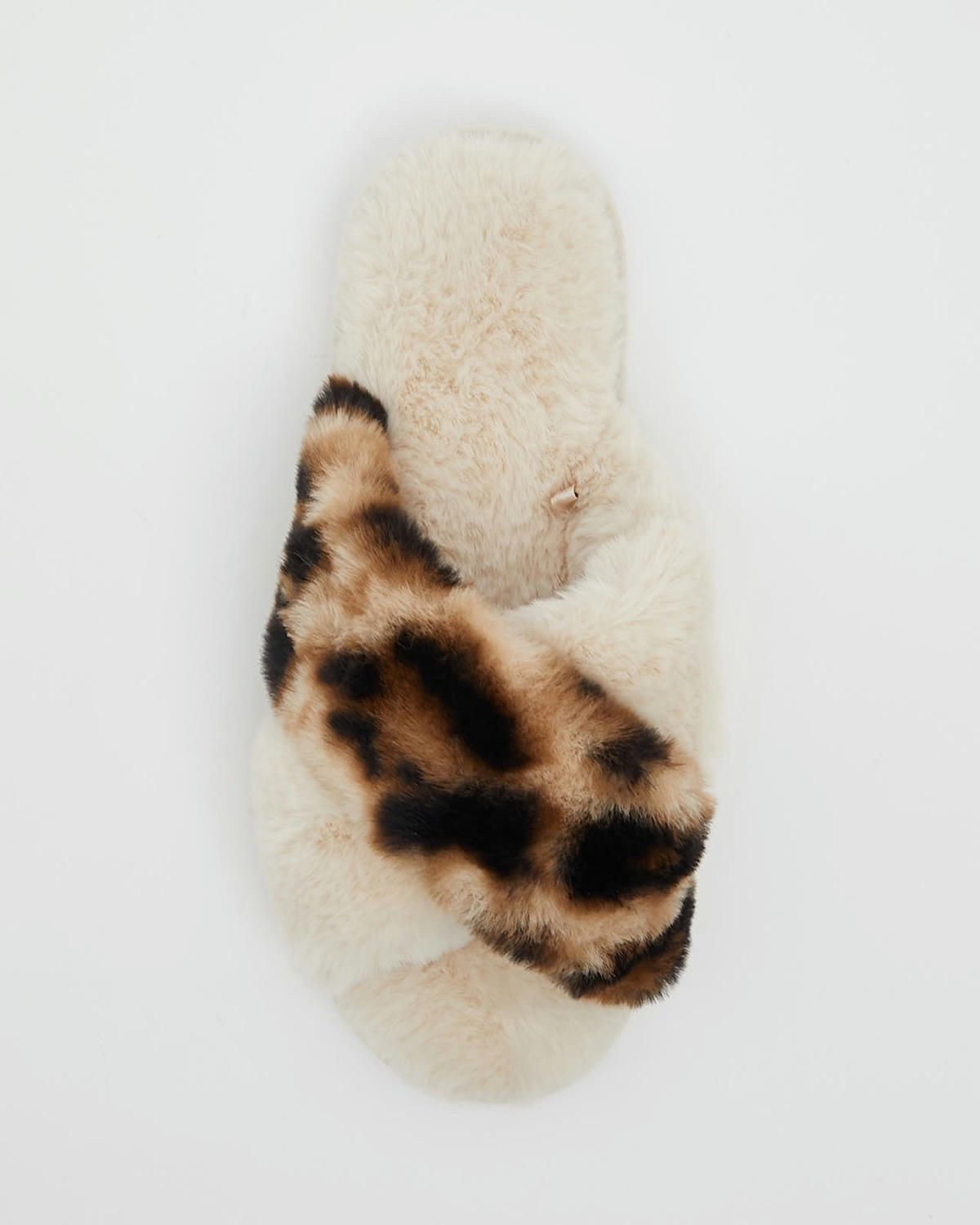 Cross Over Print Fur Slider Slippers
