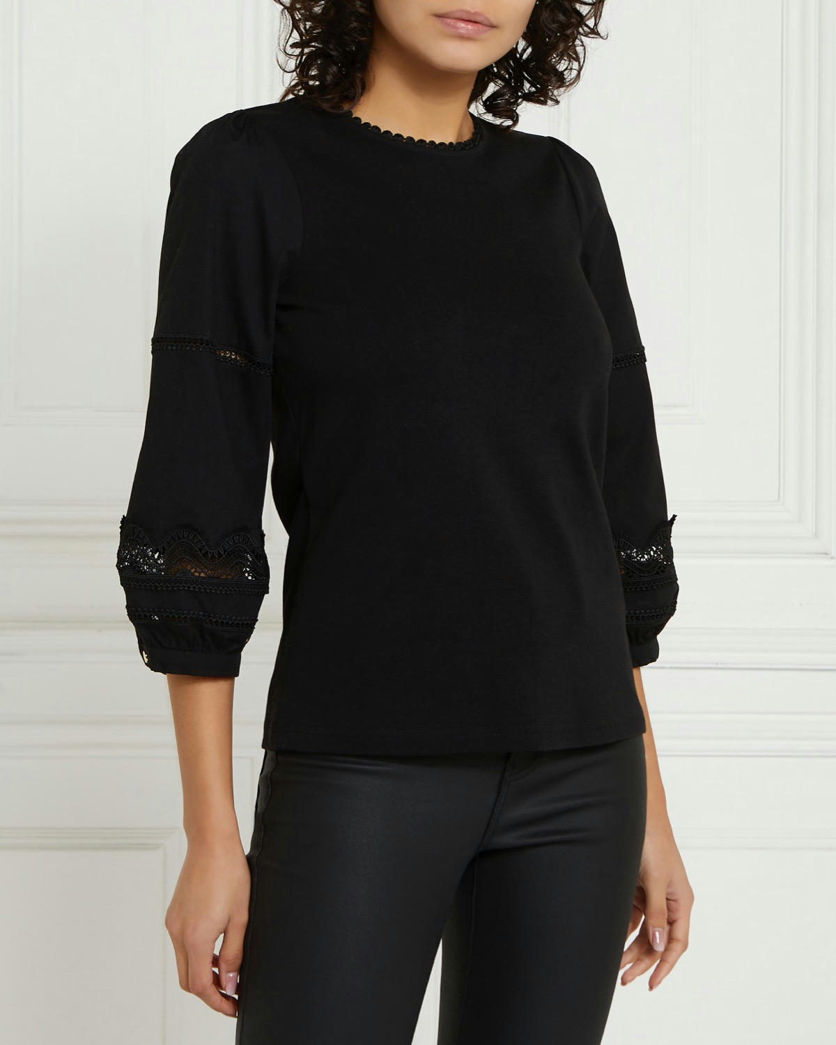 Gallery Lace Trim Poplin Sleeve Top