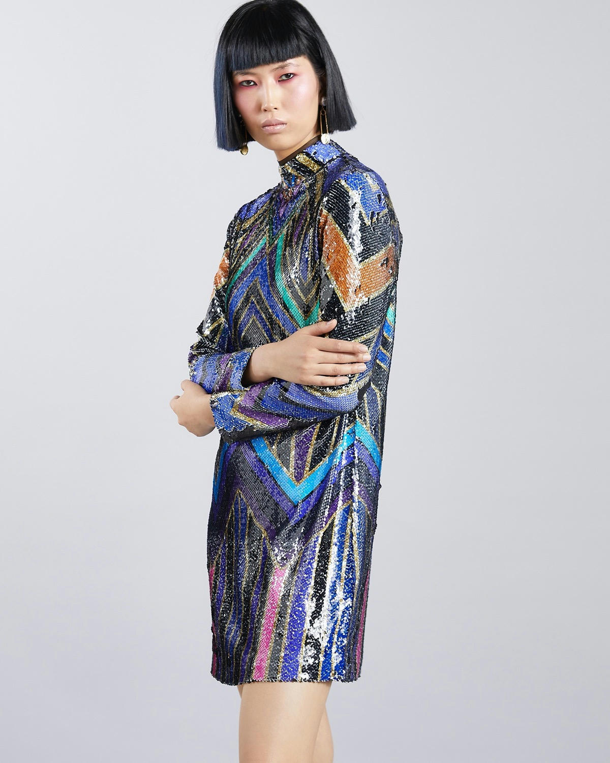 Joanne Hynes Mini Sequin Dress In Art Deco Print