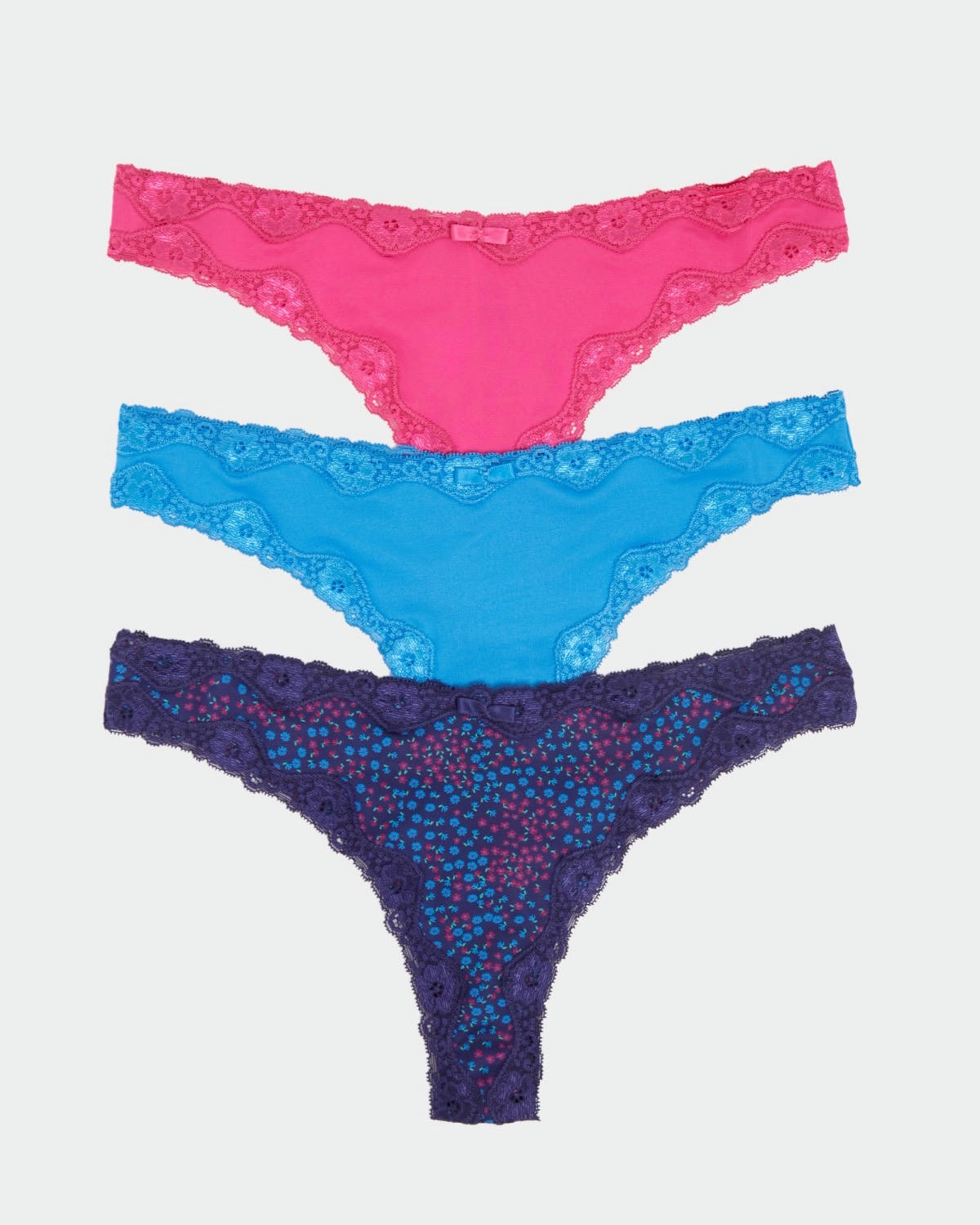 Microfibre Lace Thongs - Pack Of 3
