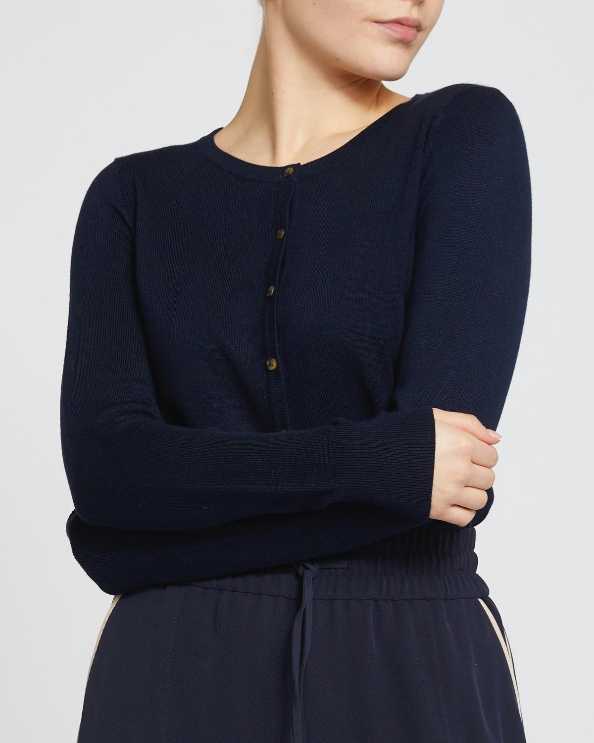 Crew Neck Button Front Cardigan