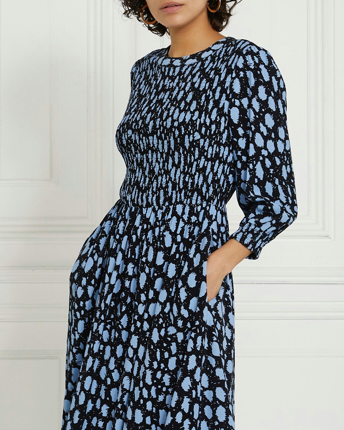 Gallery Shirred Midi Dress