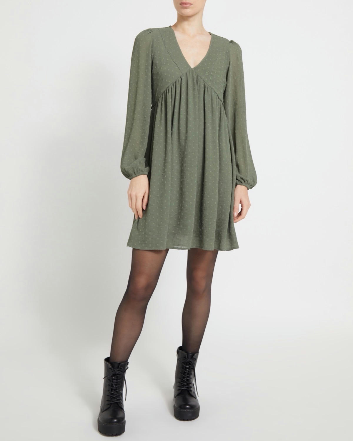 Khaki Dobby Tunic Dress