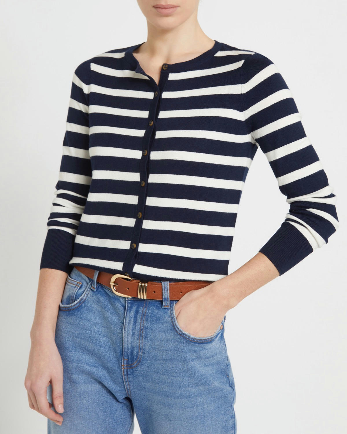 Crew Neck Button Front Cardigan