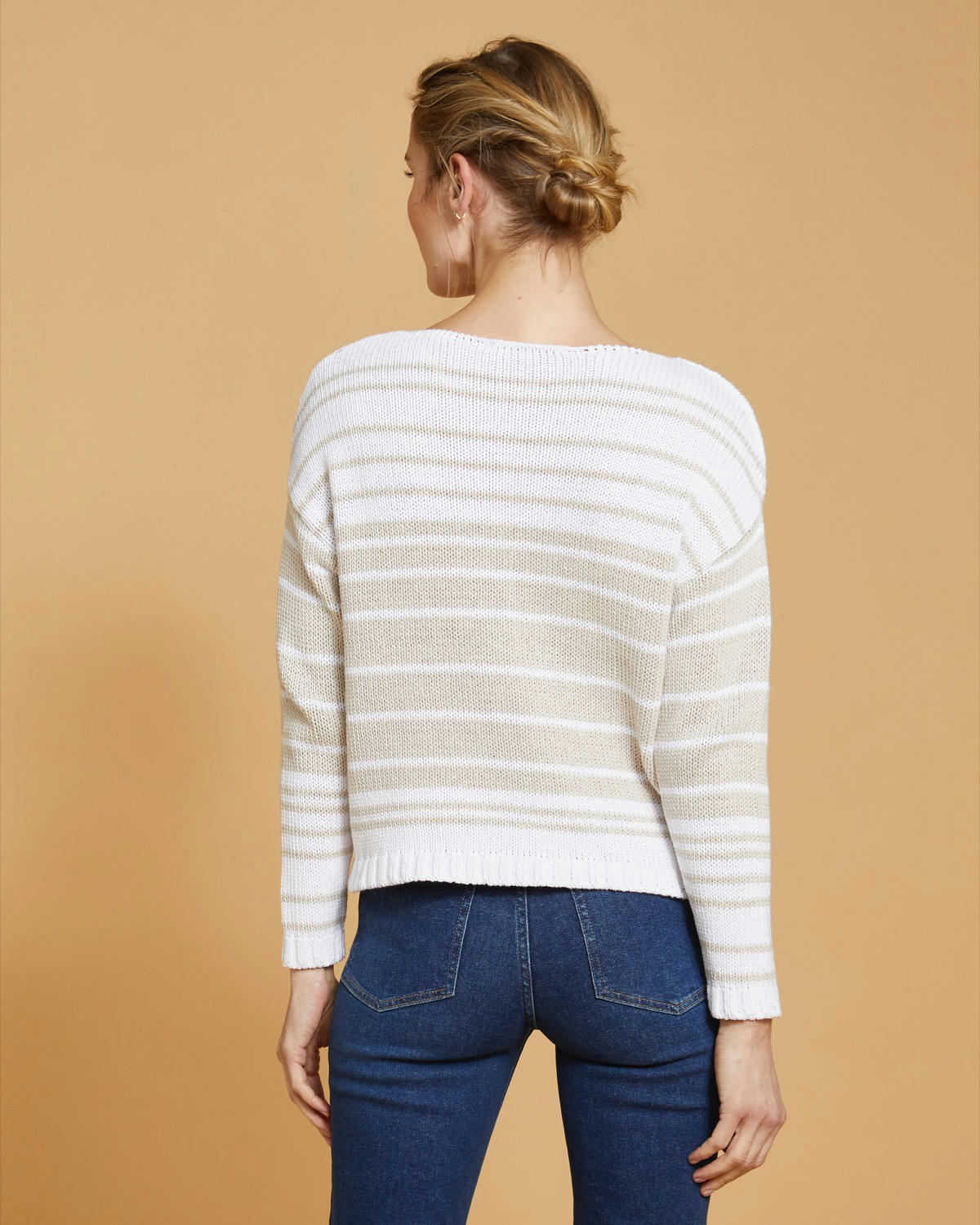 Paul Costelloe Living Studio Long-Sleeved Neutral Stripe Cotton Jumper