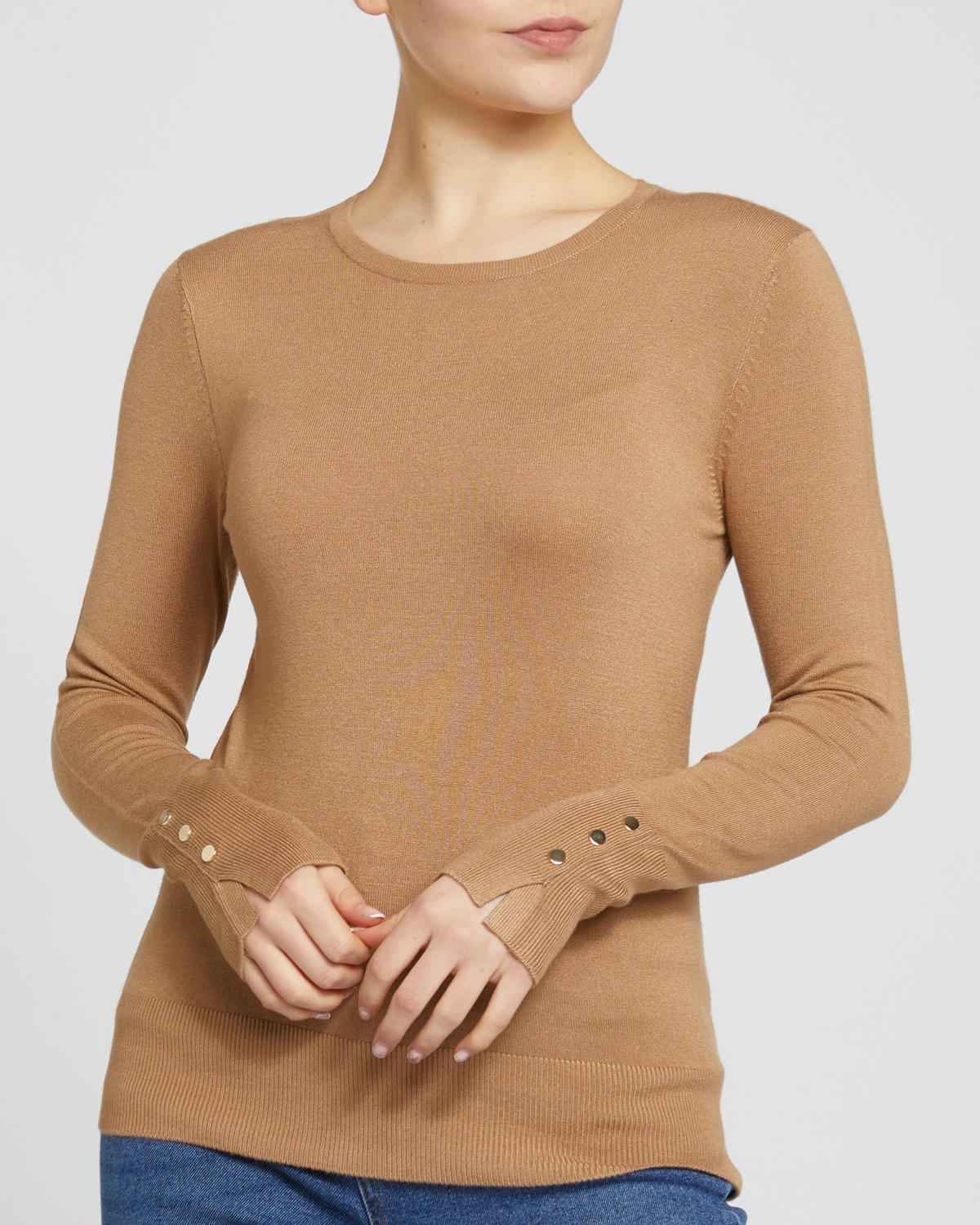 Crew Neck Button Detail Jumper