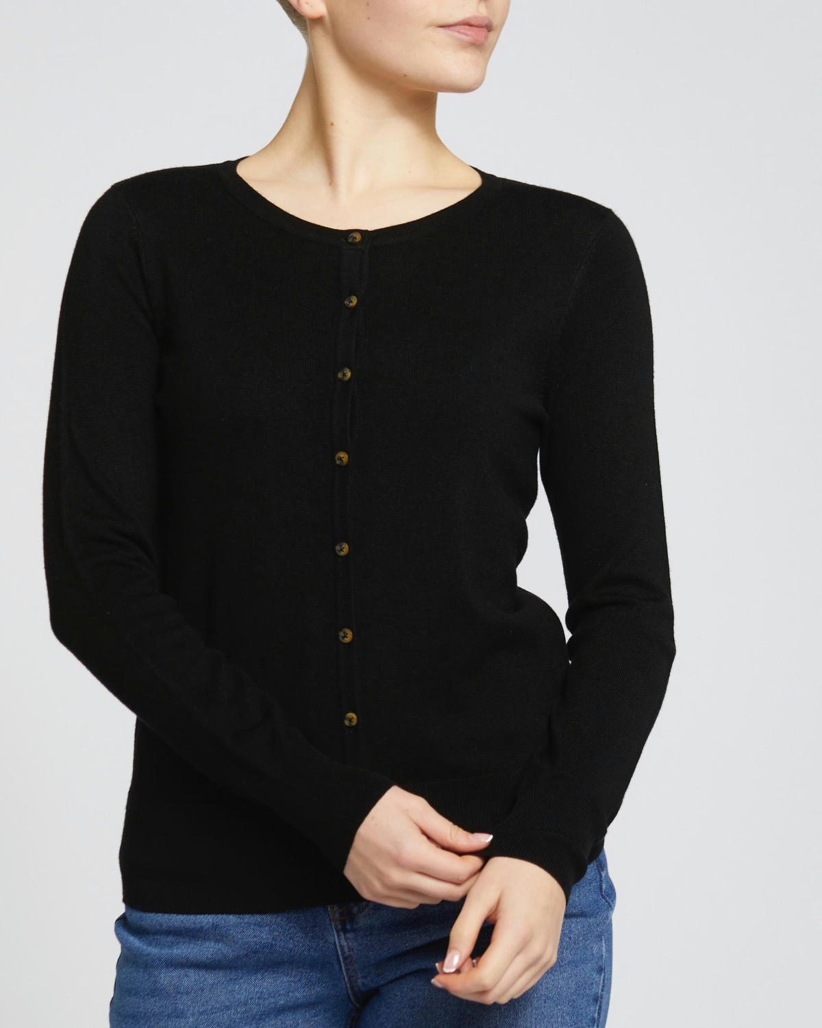 Crew Neck Button Front Cardigan