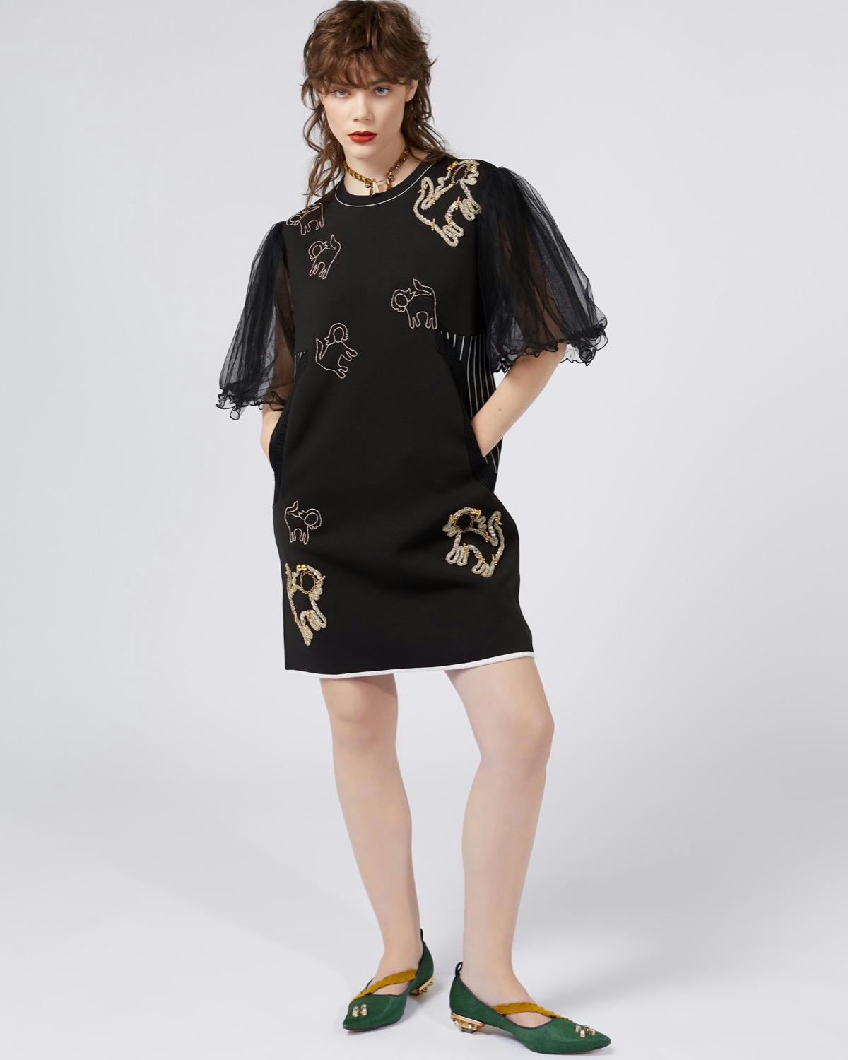 Joanne Hynes Embellished Neoprene Dress With Tulle Sleeves