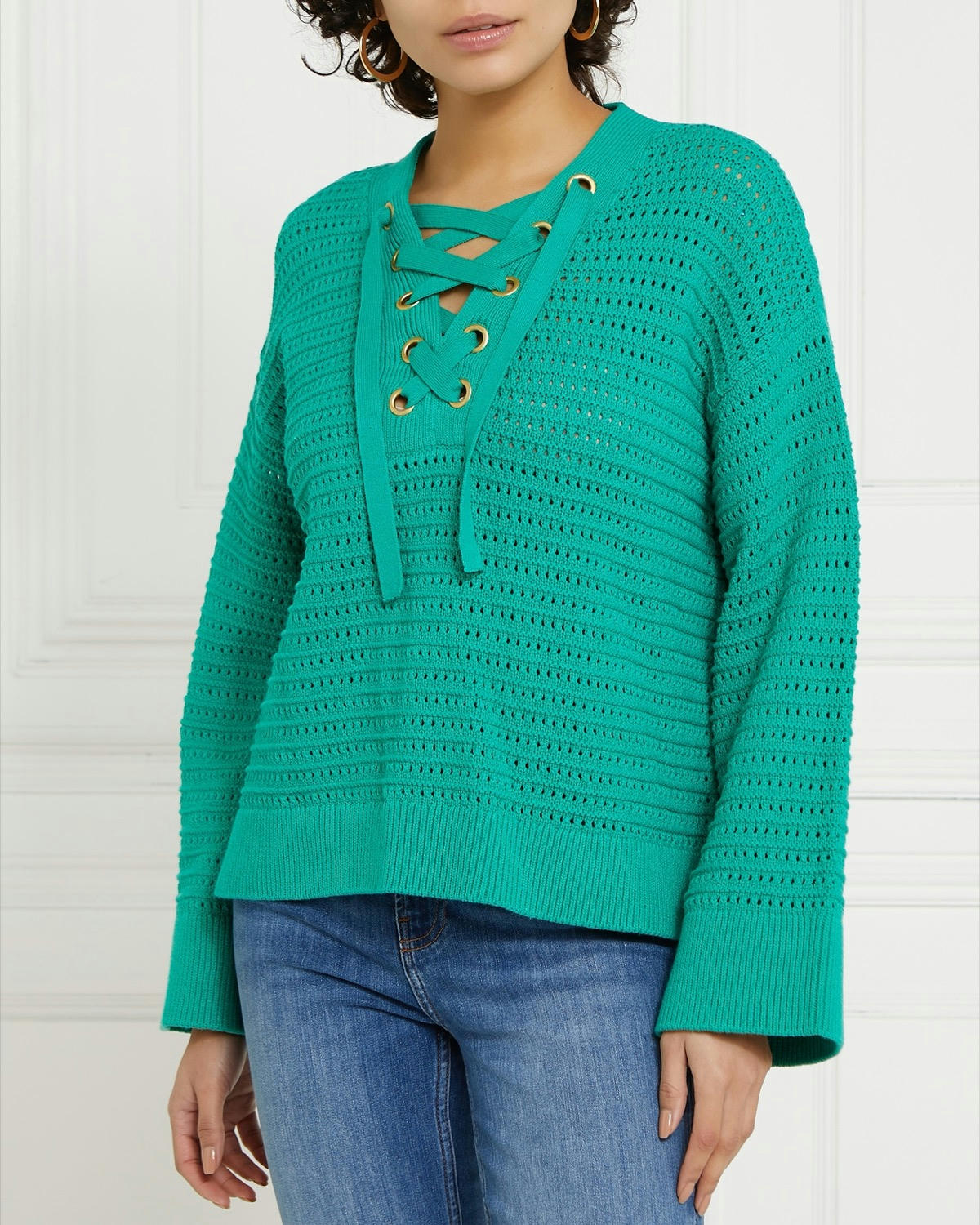 Gallery Eyelet Front Open Stitch Jumper