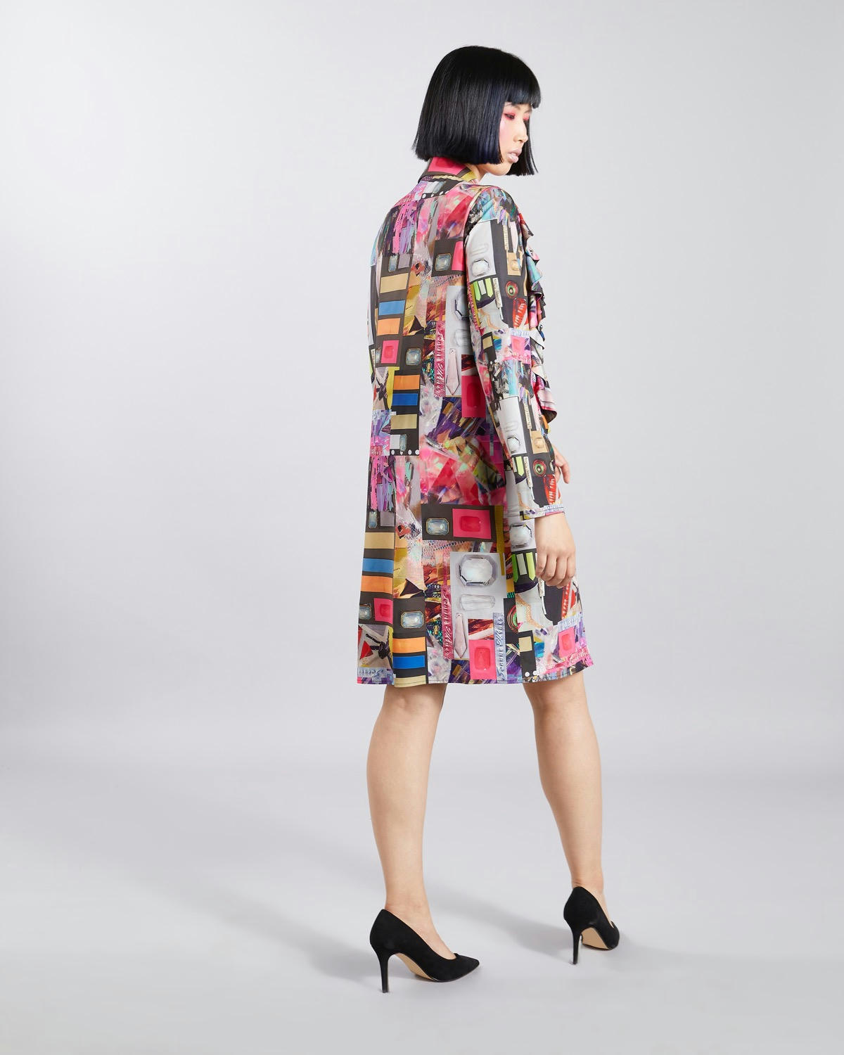 Joanne Hynes Printed Shirt Dress With Stud And Ruffle Details