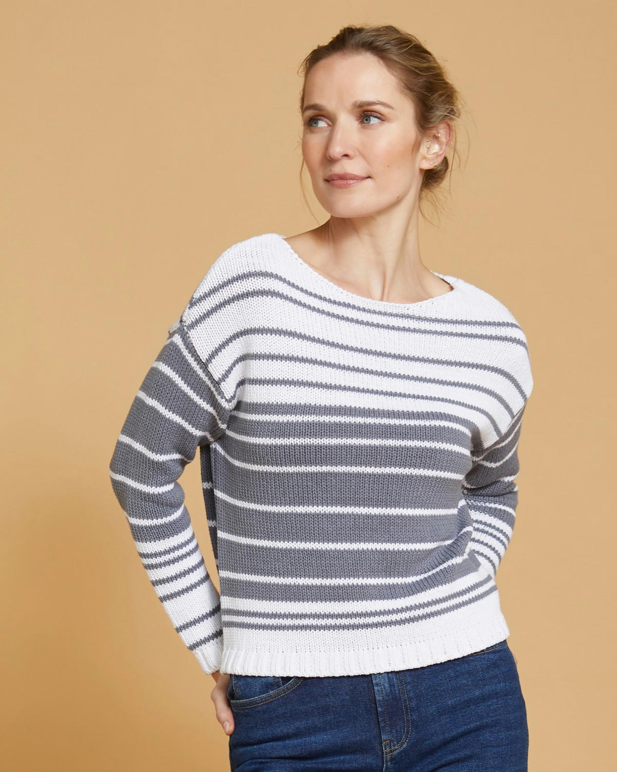 Paul Costelloe Living Studio Long-Sleeved Stripe Cotton Jumper
