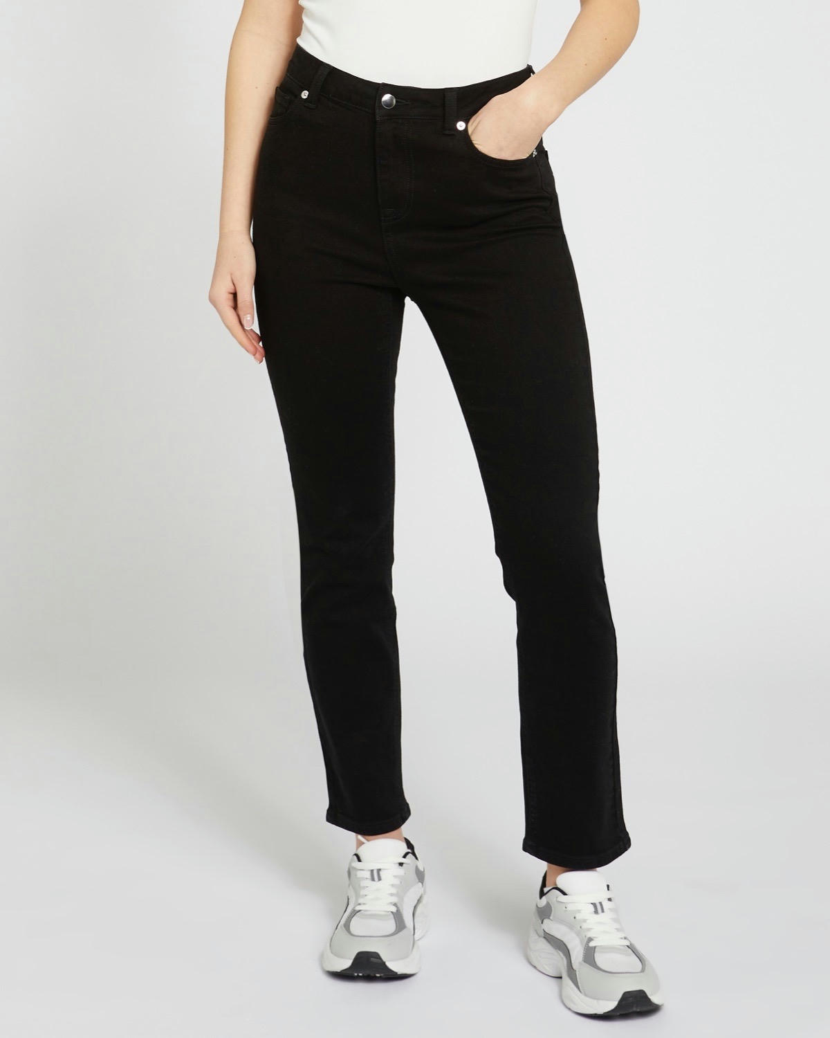 Mid Rise Slim Straight Jeans