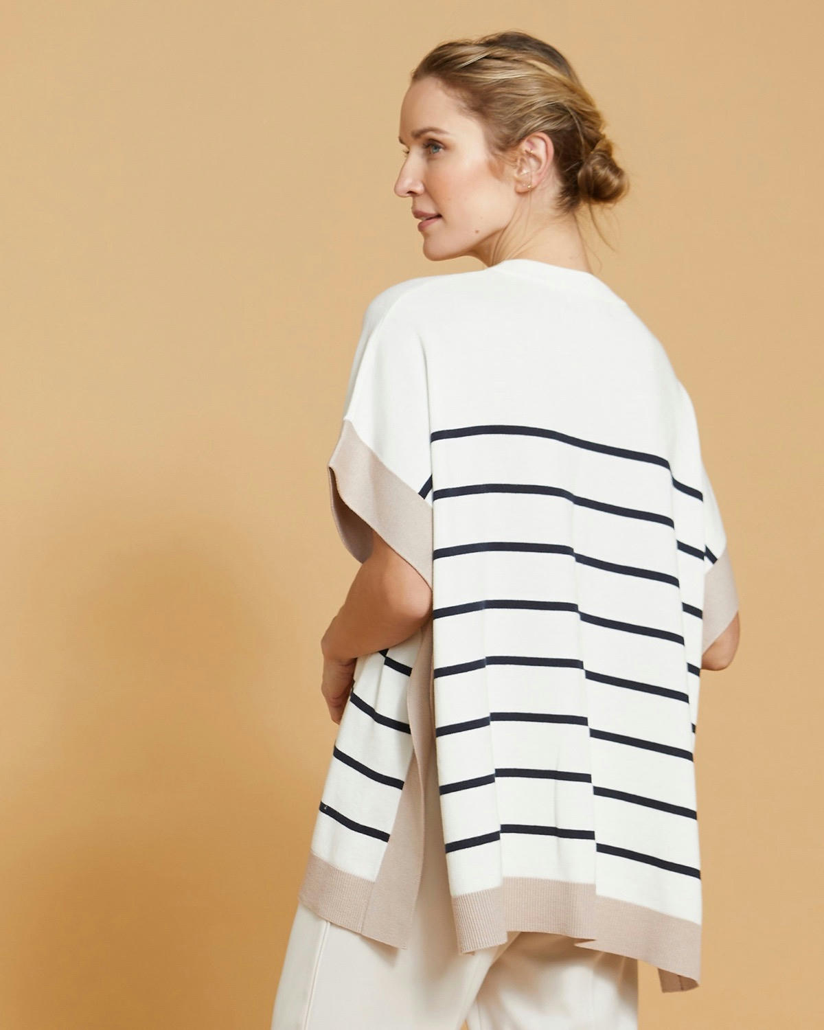 Paul Costelloe Living Studio Stripe Cotton and Merino Wool-Blend Top