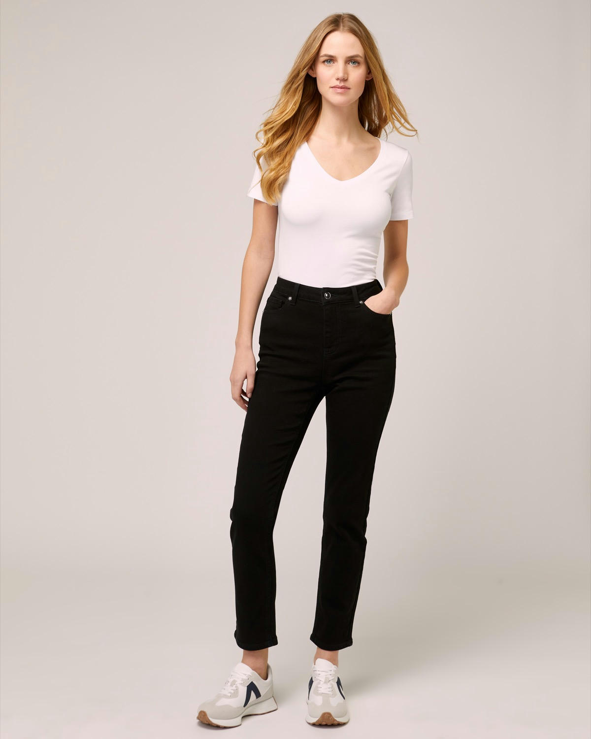 Mid Rise Slim Straight Jeans