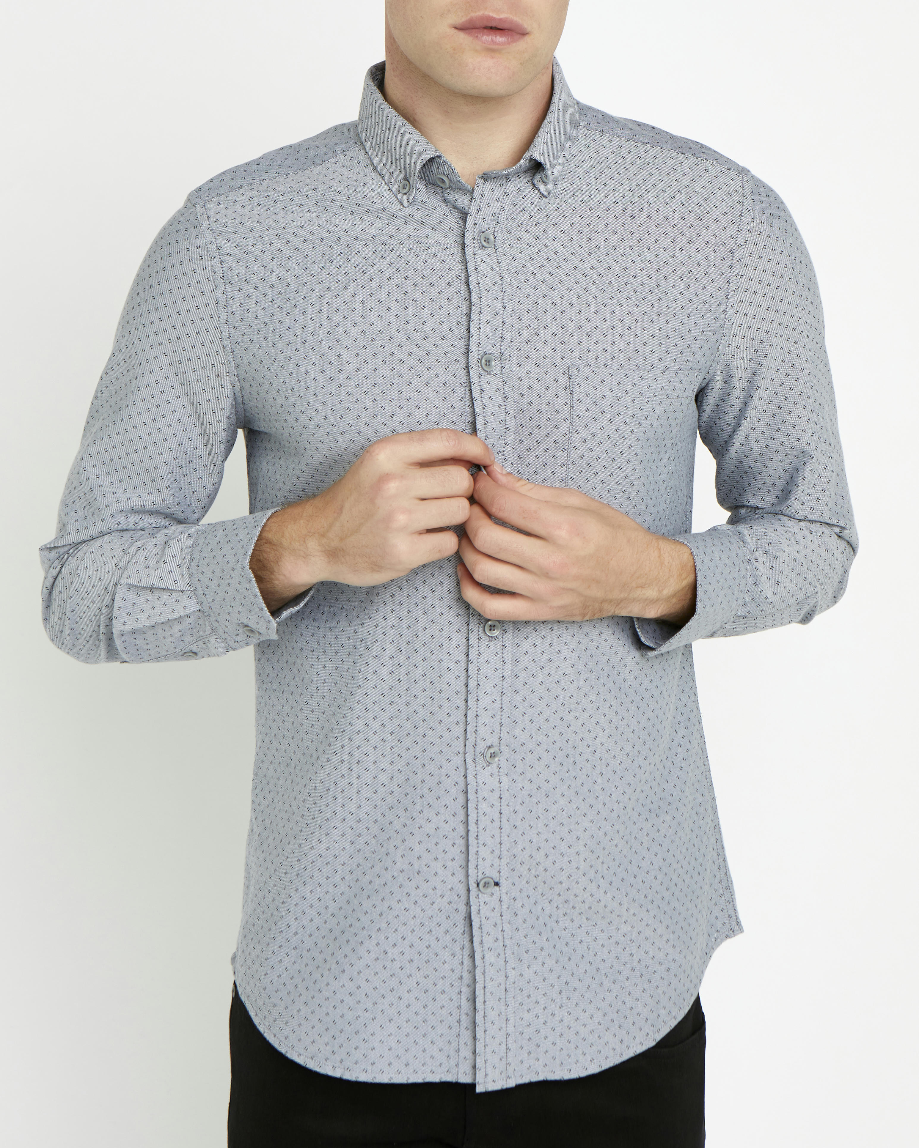 Slim Fit Long-Sleeved Oxford Print Shirt