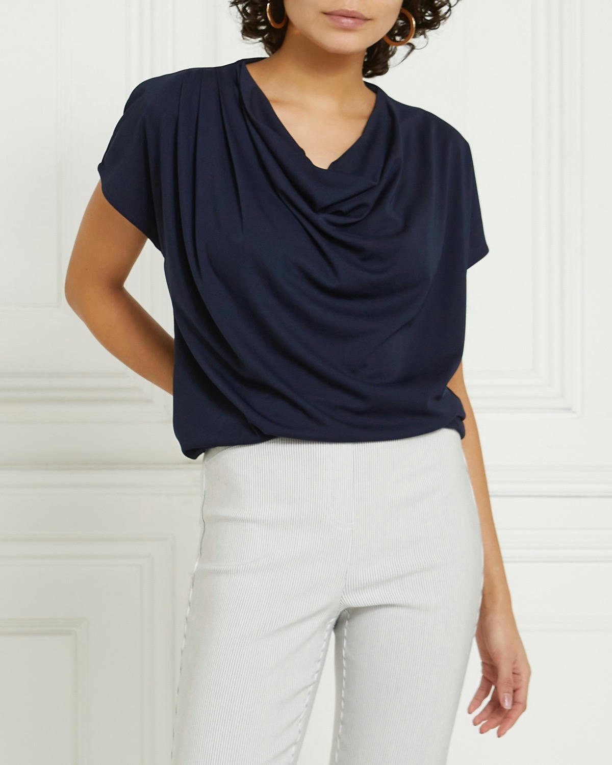 Gallery Cowl Neck Cap Sleeve Top