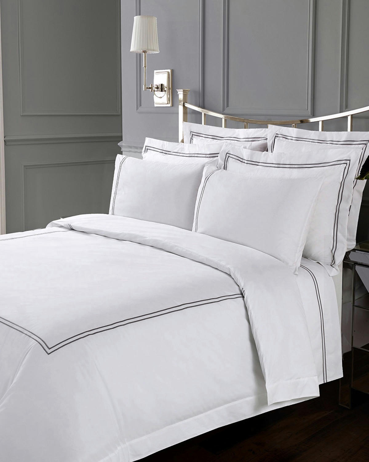 Francis Brennan the Collection Grey Double Stripe Housewife Pillowcase