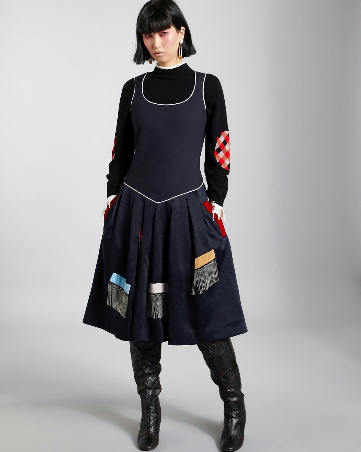 Joanne Hynes Two Piece Dress With Dropped Waist and Metal Fringing