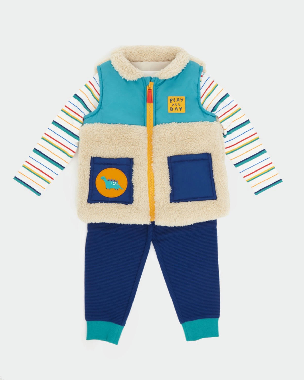 Borg Stripe Gilet Three-Piece Set (6 months-5 years)