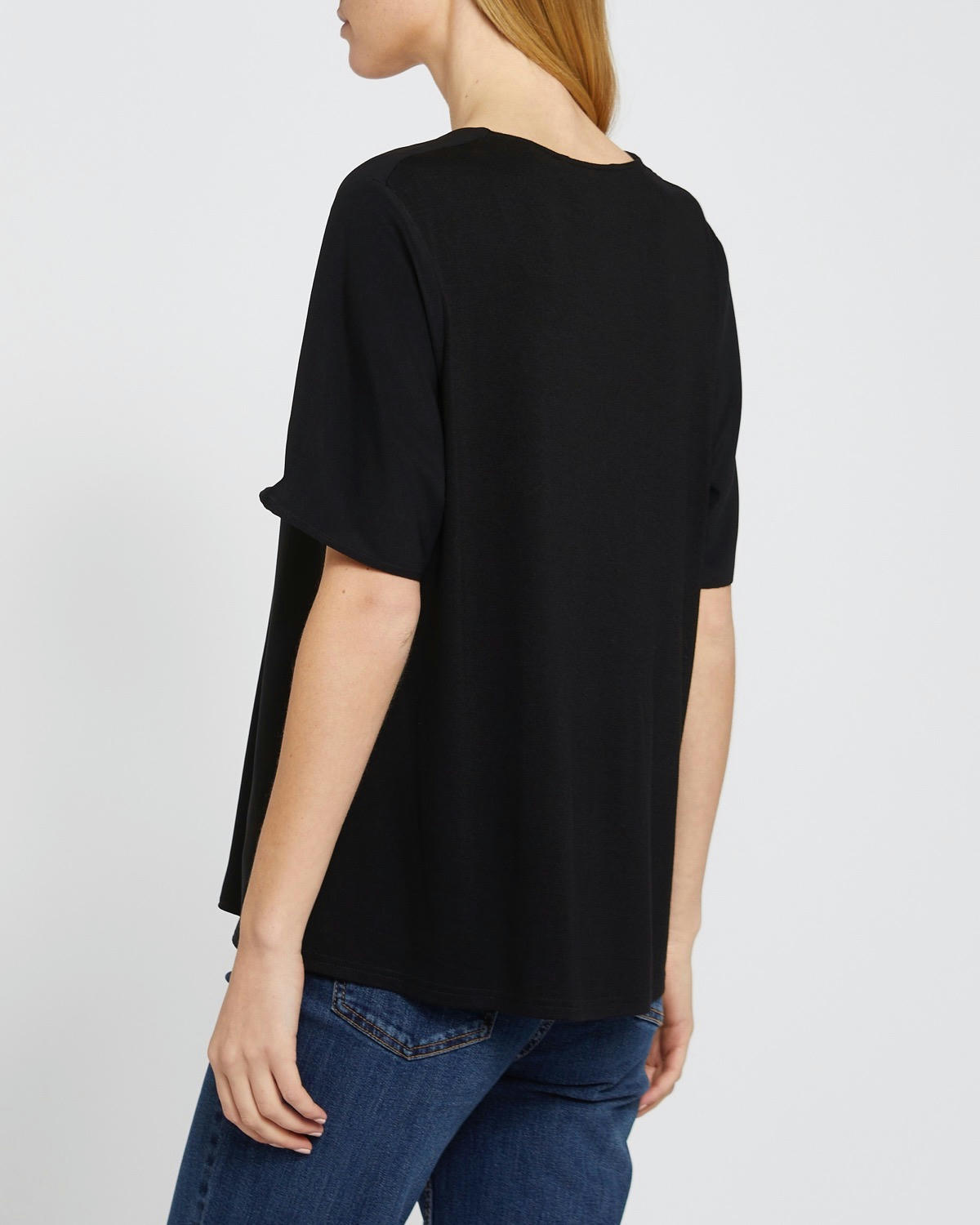 Short-Sleeved Woven Front Top