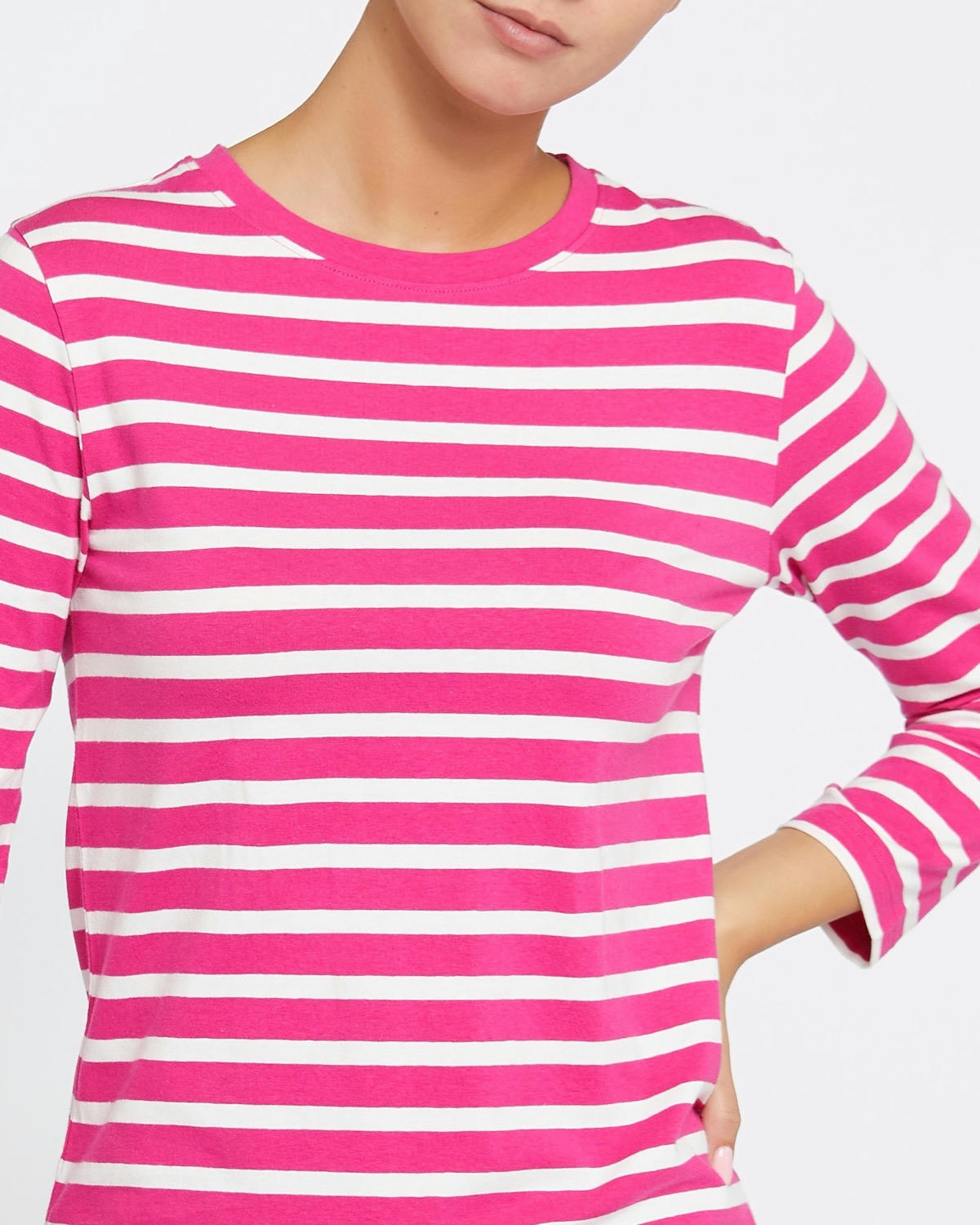 Three-Quarter Sleeve Stripe Stretch Top