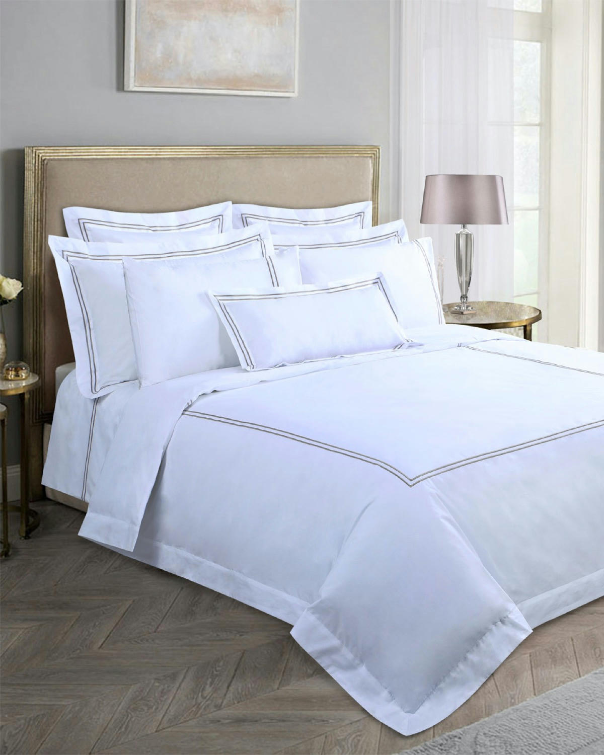 Francis Brennan the Collection Mink Double Stripe Oxford Pillowcase