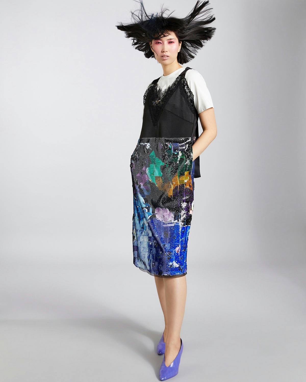 Joanne Hynes Midi Slip Dress With Sequin Skirt And Lace Details