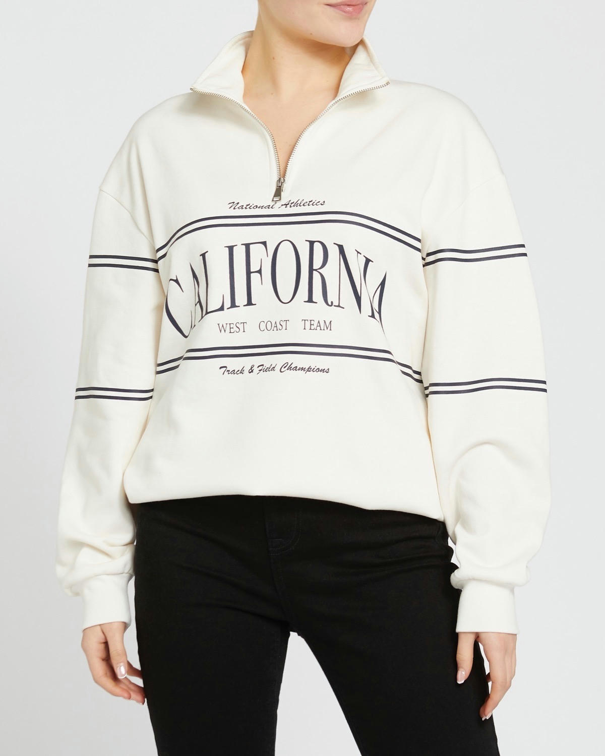 Zip-Up Slogan Sweatshirt