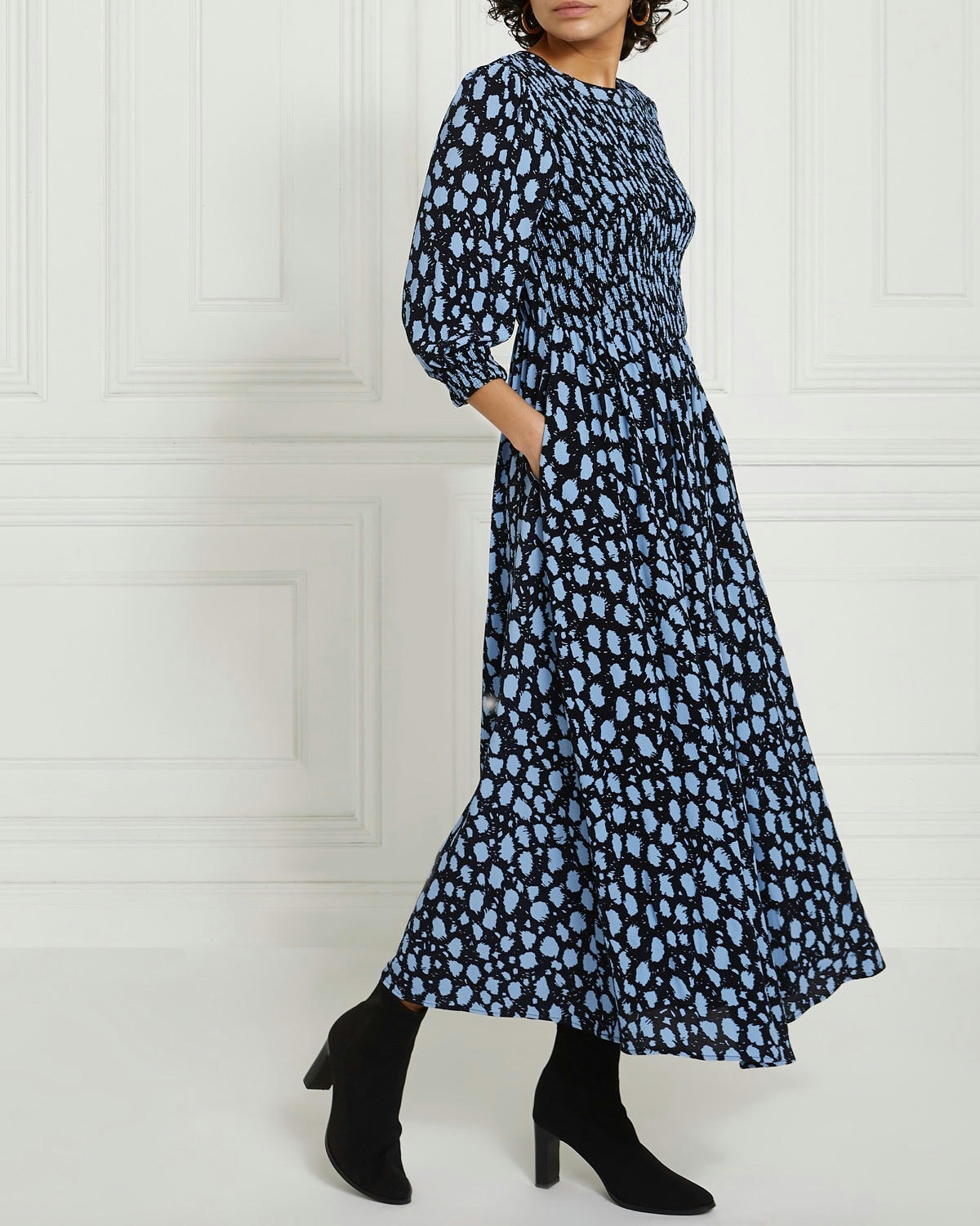 Gallery Shirred Midi Dress