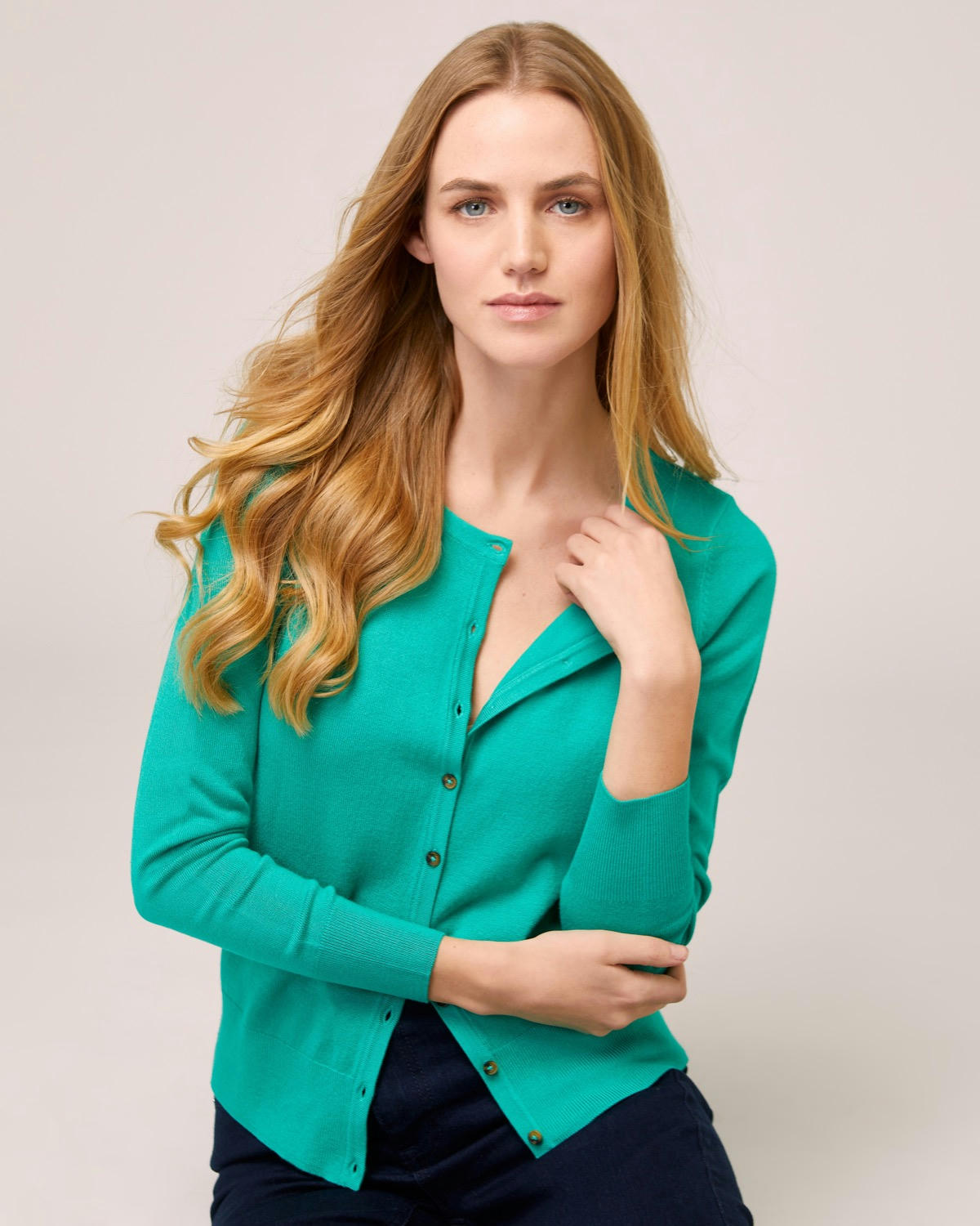 Crew Neck Button Front Cardigan