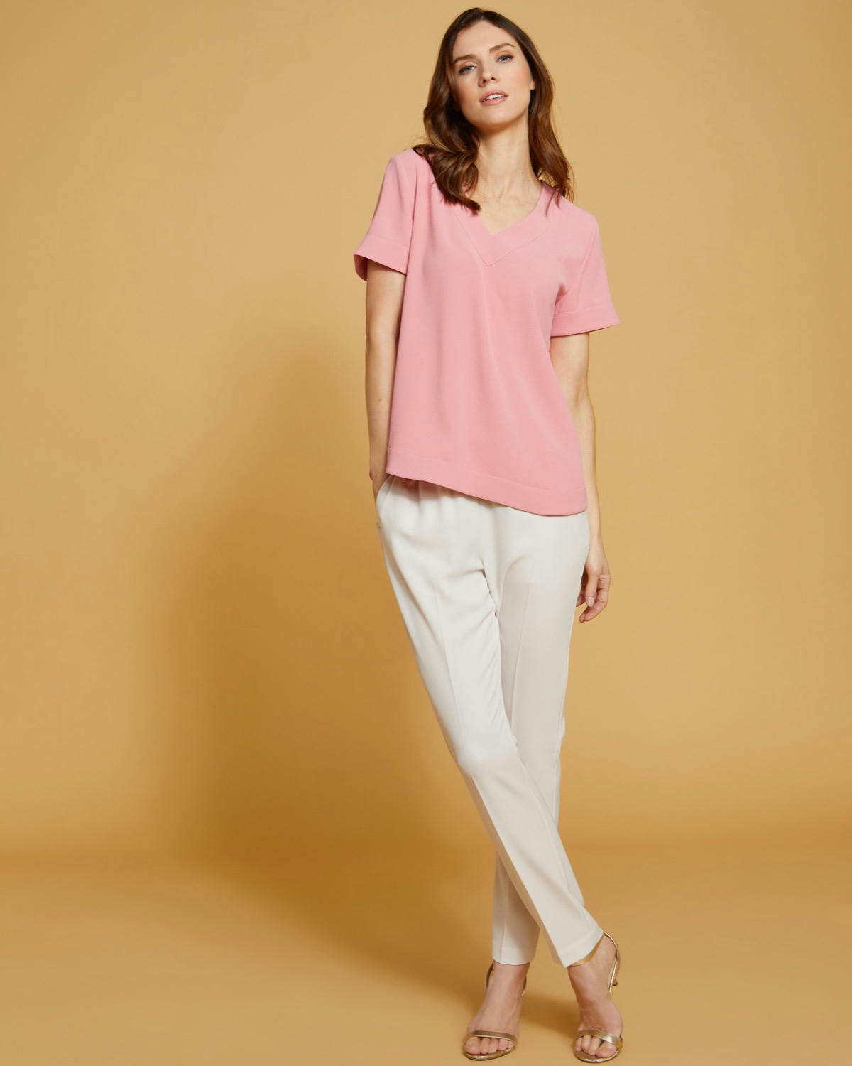 Paul Costelloe Living Studio Pink Shell V-Neck Top