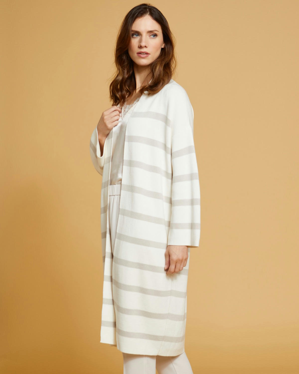 Paul Costelloe Living Studio Stripe Cotton and Merino Wool-Blend Cardigan