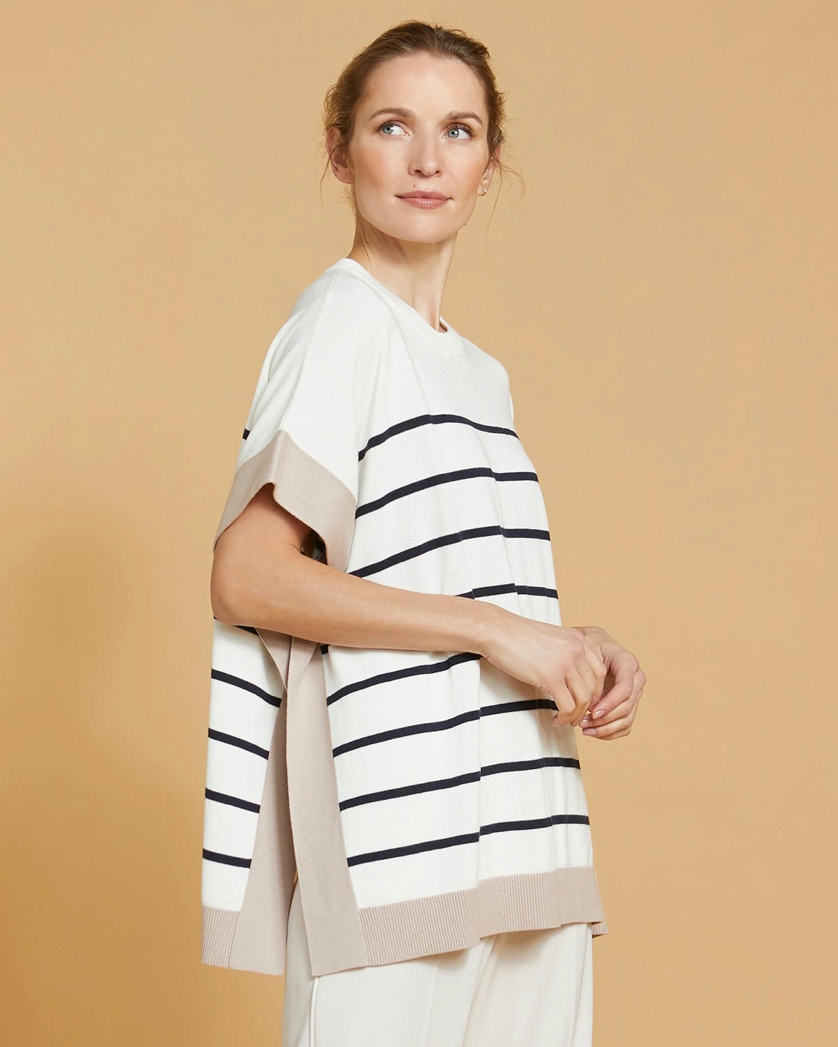 Paul Costelloe Living Studio Stripe Cotton and Merino Wool-Blend Top