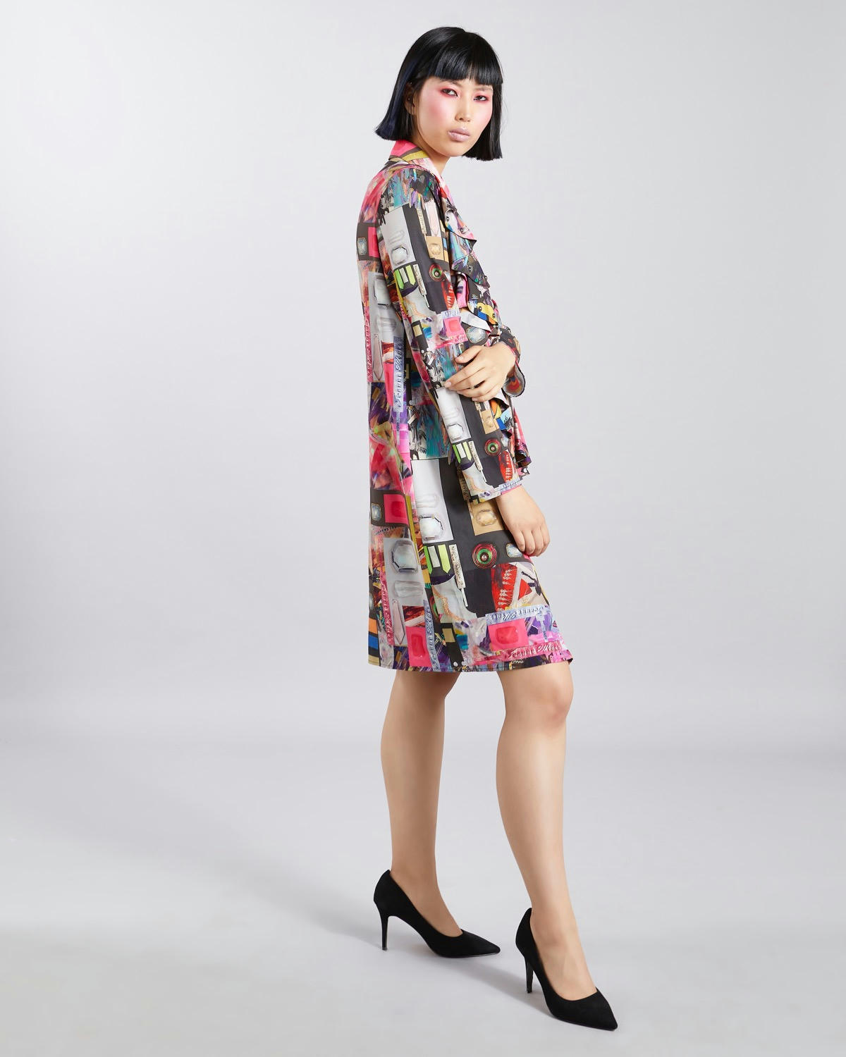 Joanne Hynes Printed Shirt Dress With Stud And Ruffle Details