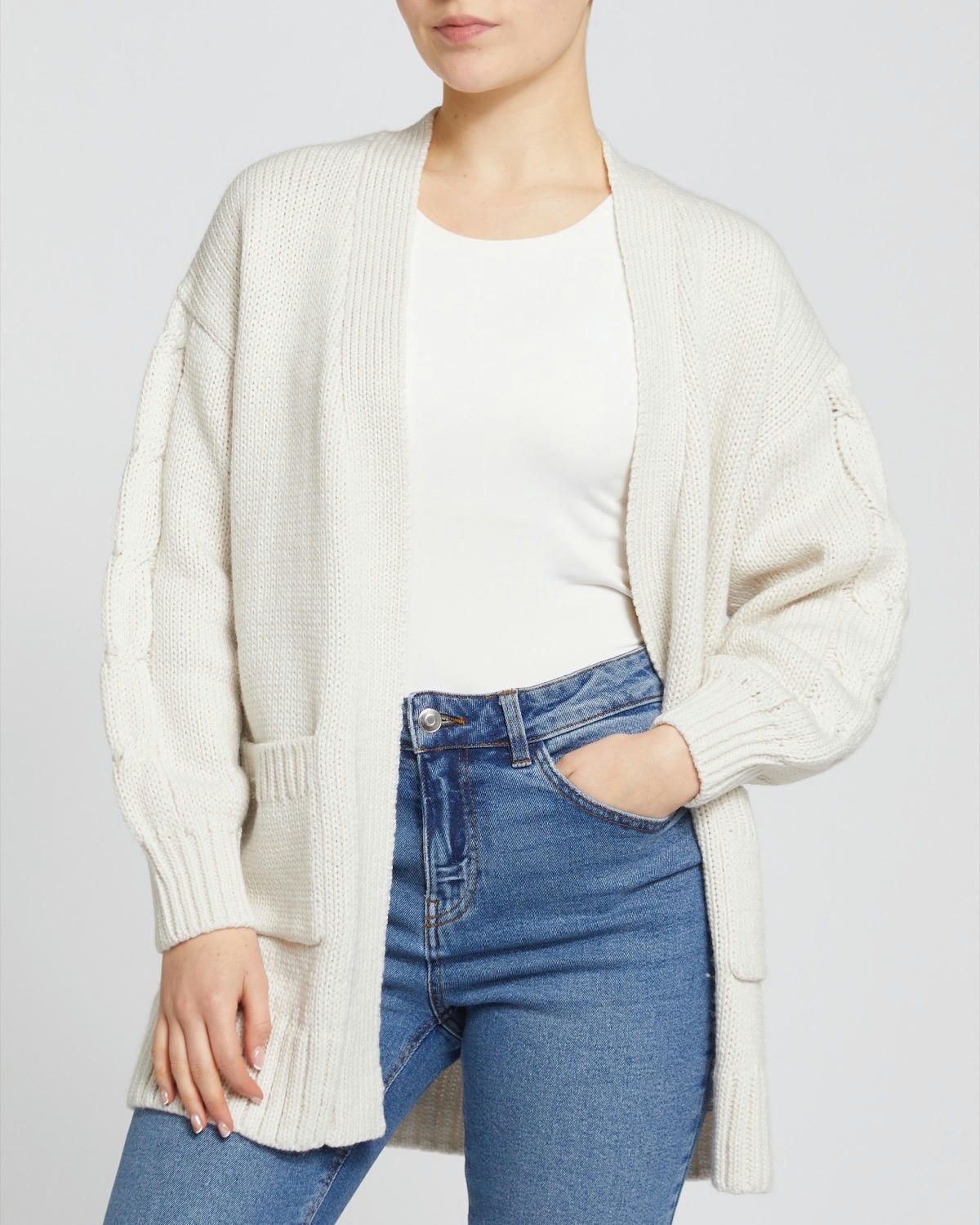 Cable Sleeve Long Cardigan
