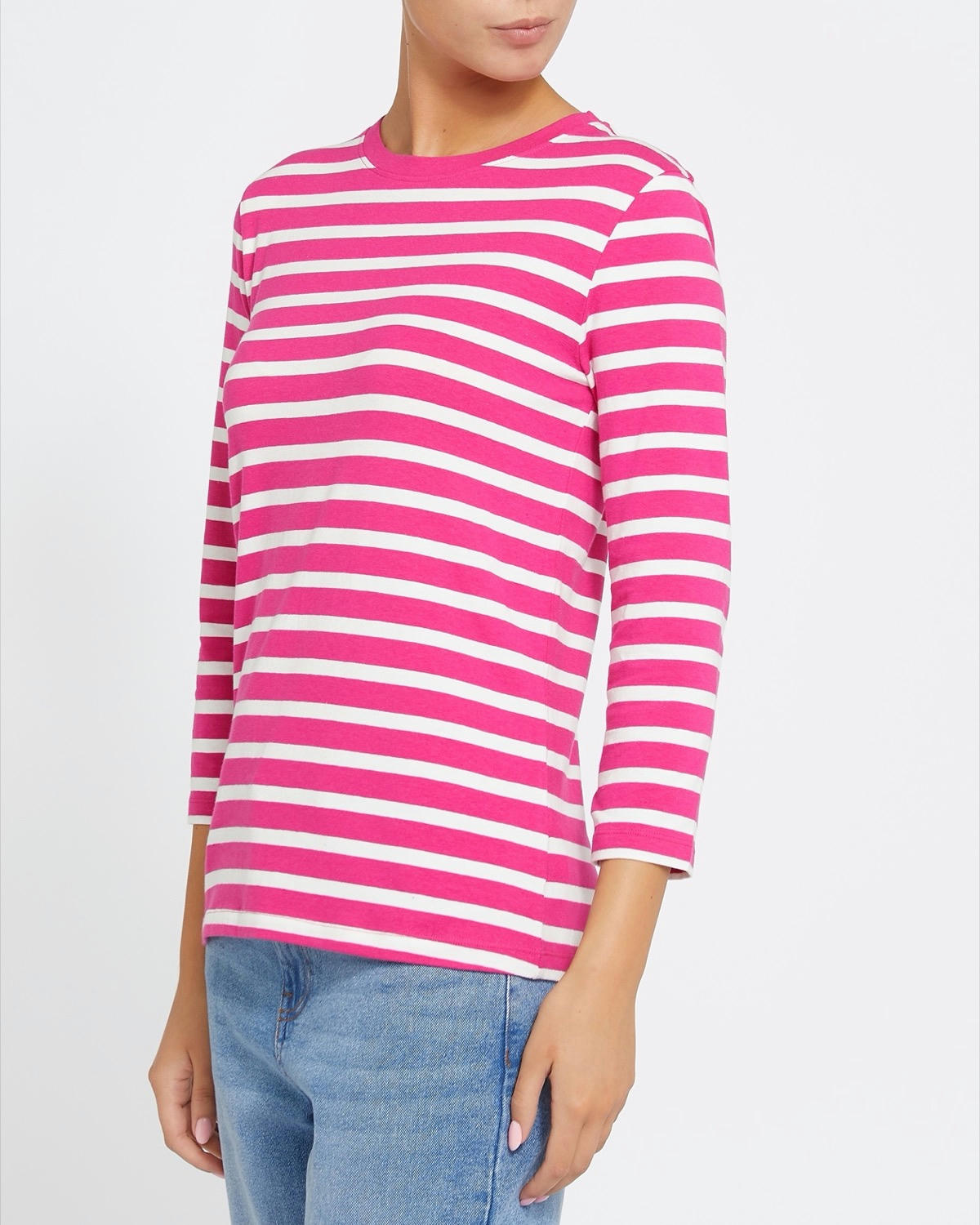 Three-Quarter Sleeve Stripe Stretch Top