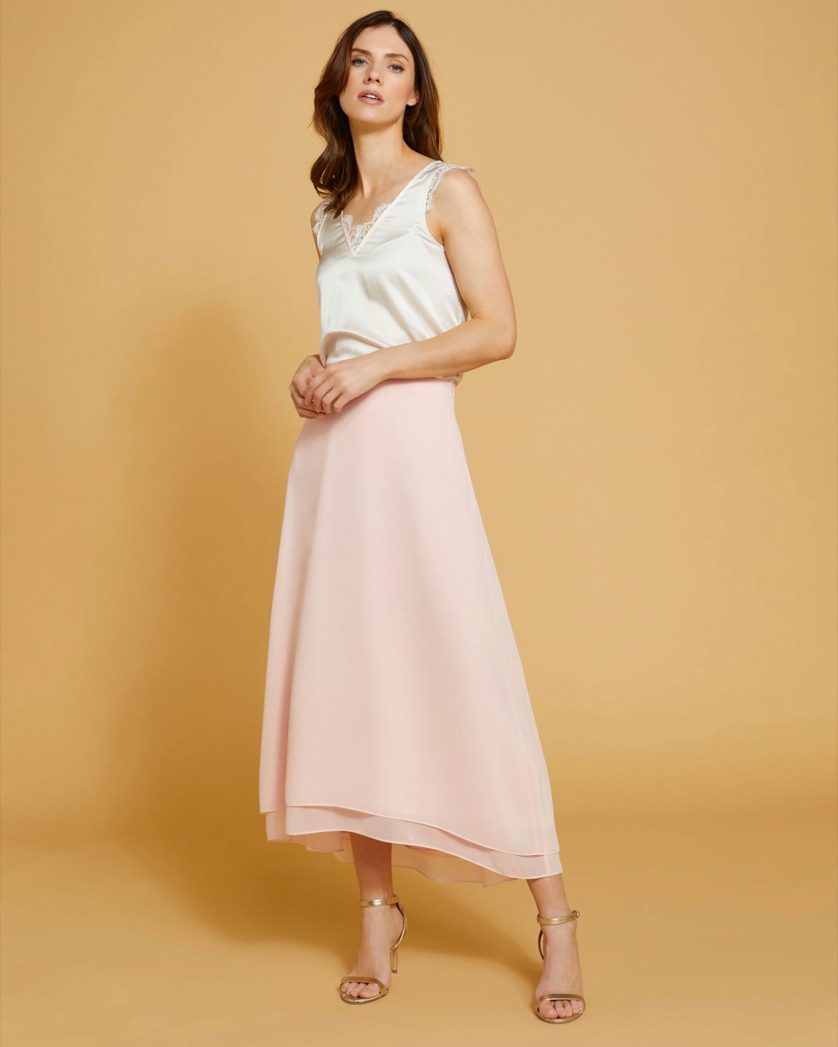 Paul Costelloe Living Studio Pink Layered Midi Skirt