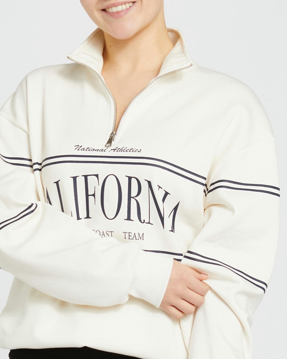 Zip-Up Slogan Sweatshirt