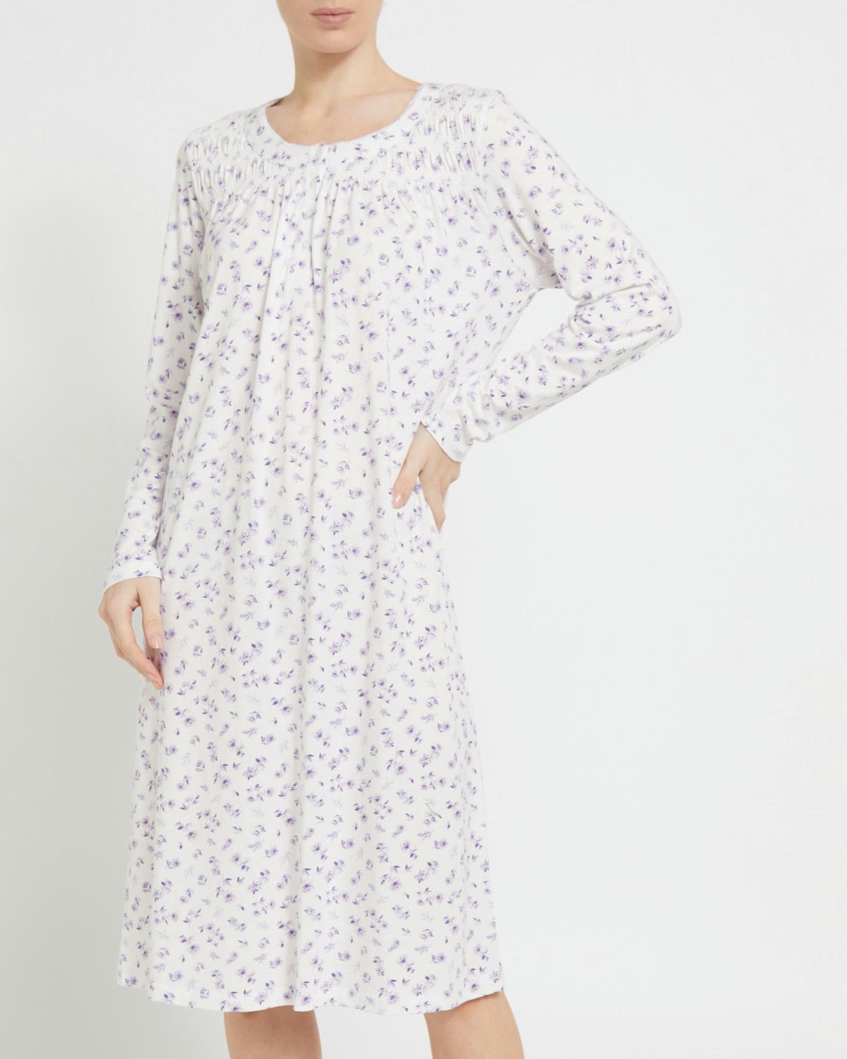Long Sleeve Shirred Nightdress