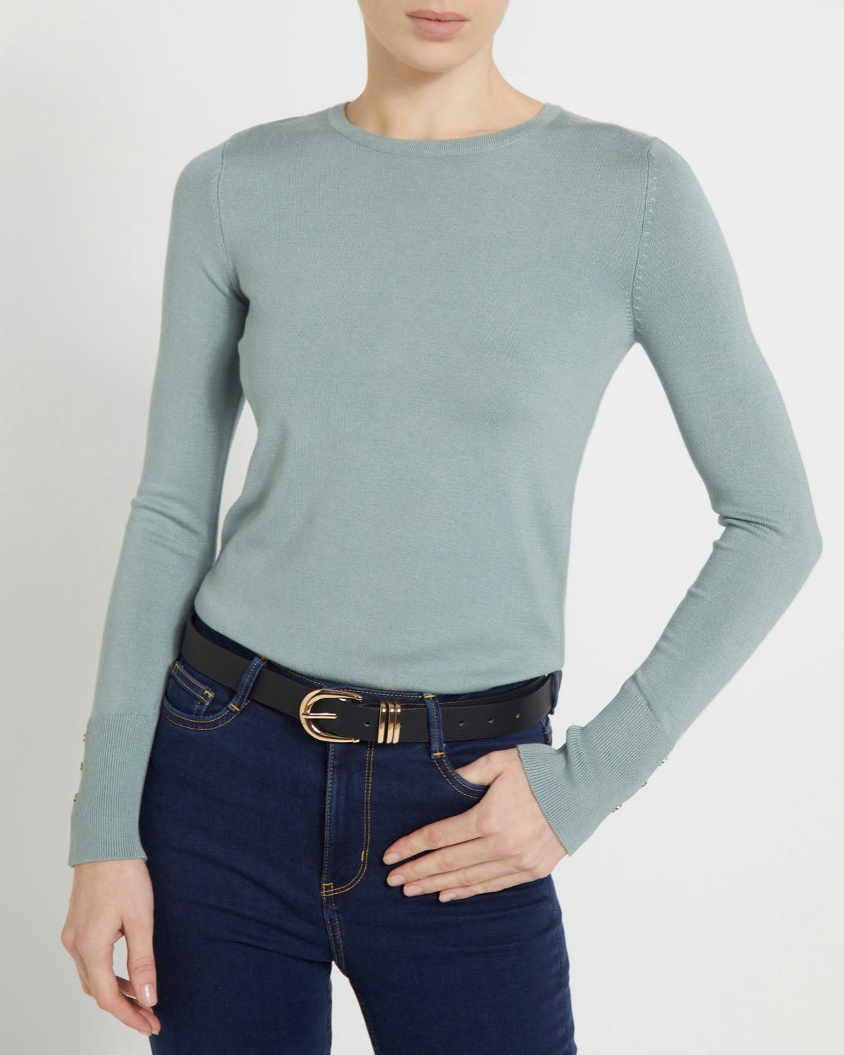 Crew Neck Button Detail Jumper