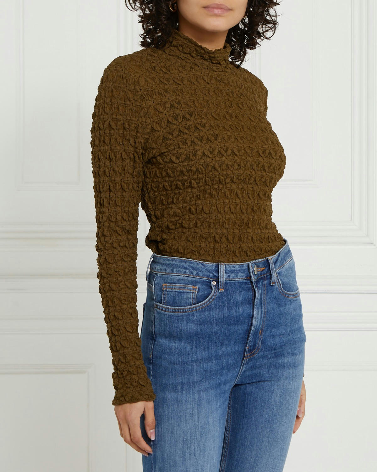 Gallery Crinkle Textured Long-Sleeved Top