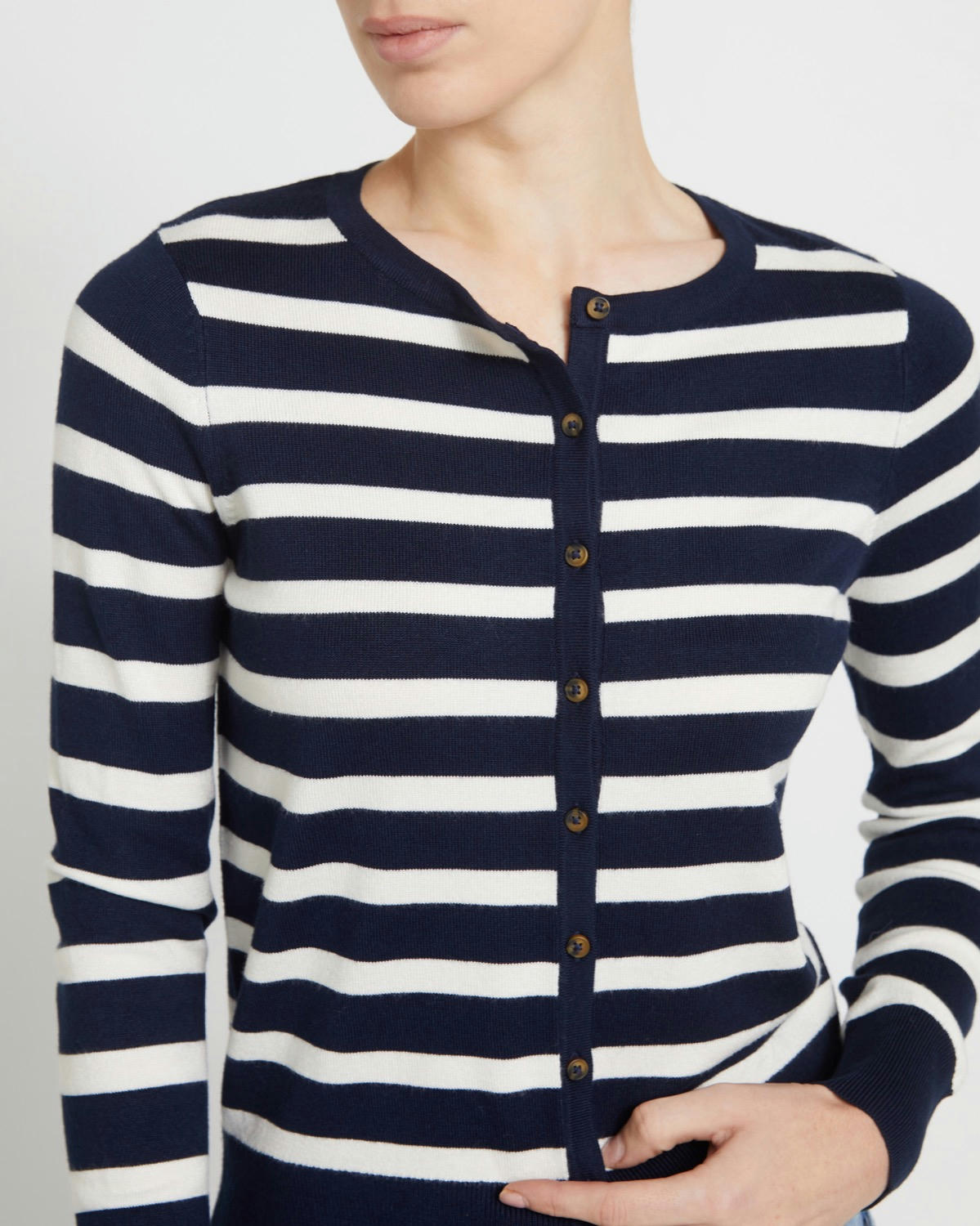 Crew Neck Button Front Cardigan