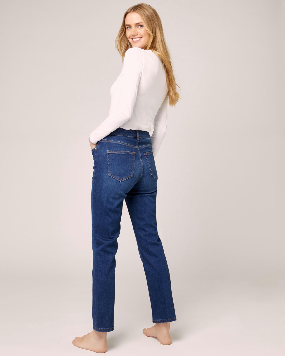 Mid Rise Slim Straight Jeans