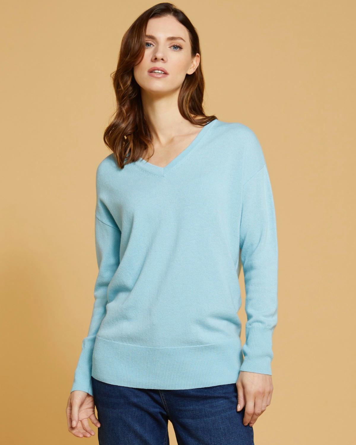 Paul Costelloe Living Studio Turquoise Merino Wool V-Neck Jumper
