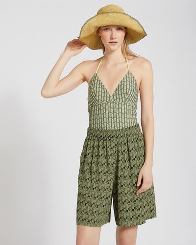 Carolyn Donnelly The Edit Khaki Elastic Waist Print Shorts