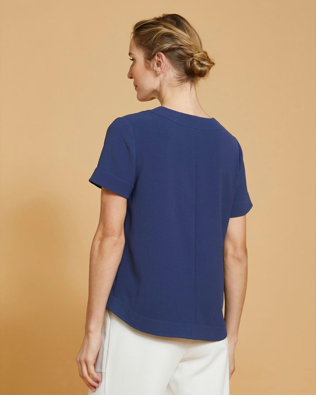 Paul Costelloe Living Studio Navy Shell V-Neck Top